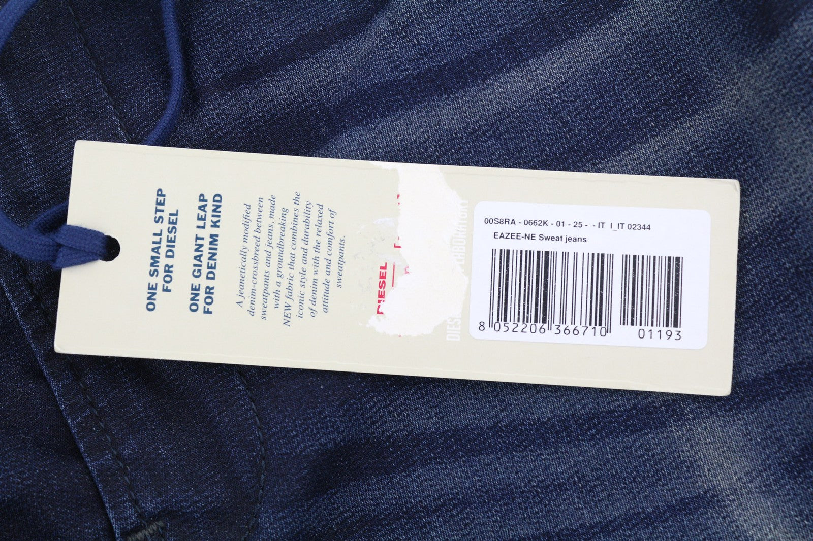 DIESEL Eazee-NE 0662K Womens Jeans W25 Sweat Jogg Boyfriend Cropped Blue Stretch