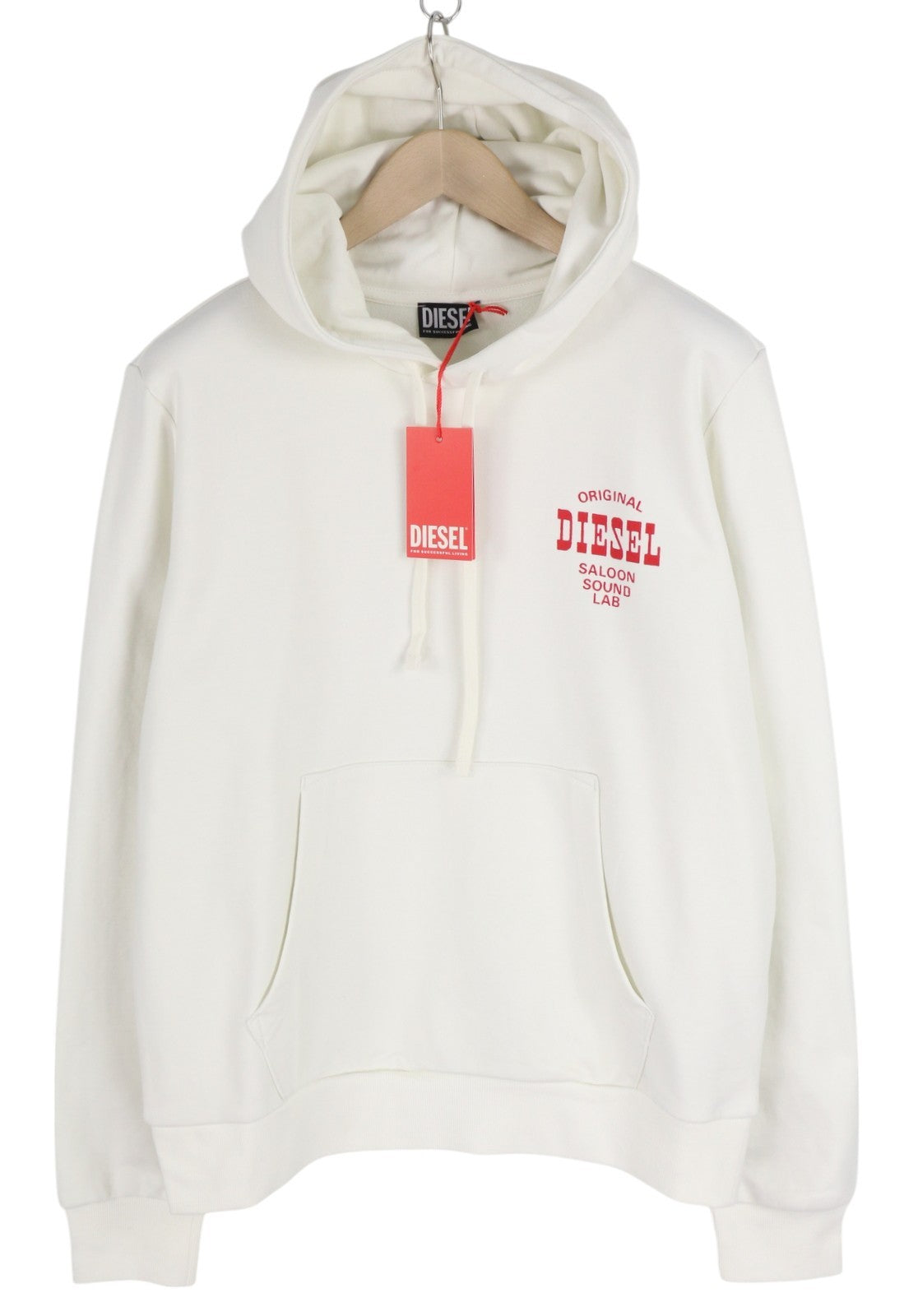 DIESEL S-Ginn-Hood-K28 Men Hoodie L White Pullover Kangaroo Pocket RRP€125