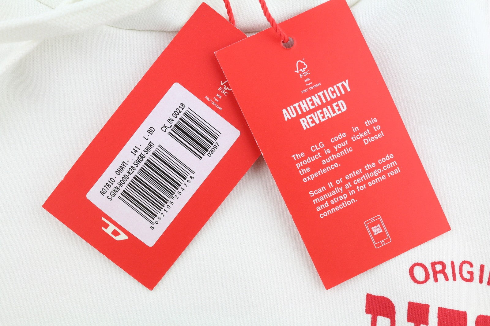 DIESEL S-Ginn-Hood-K28 Men Hoodie L White Pullover Kangaroo Pocket RRP€125