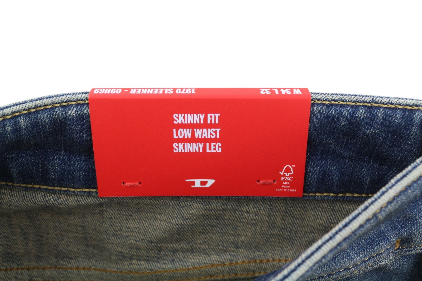 DIESEL 1979 Sleenker 09H69 Men Jeans W34/L32 Skinny  Low Waist Zip Blue RRP225