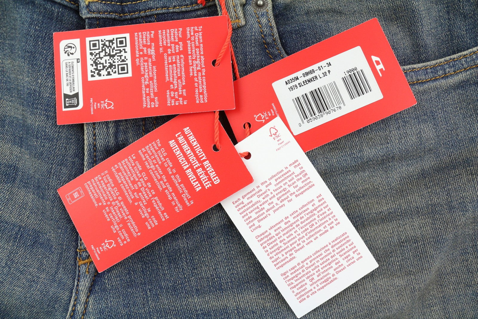 DIESEL 1979 Sleenker 09H69 Men Jeans W34/L32 Skinny  Low Waist Zip Blue RRP225