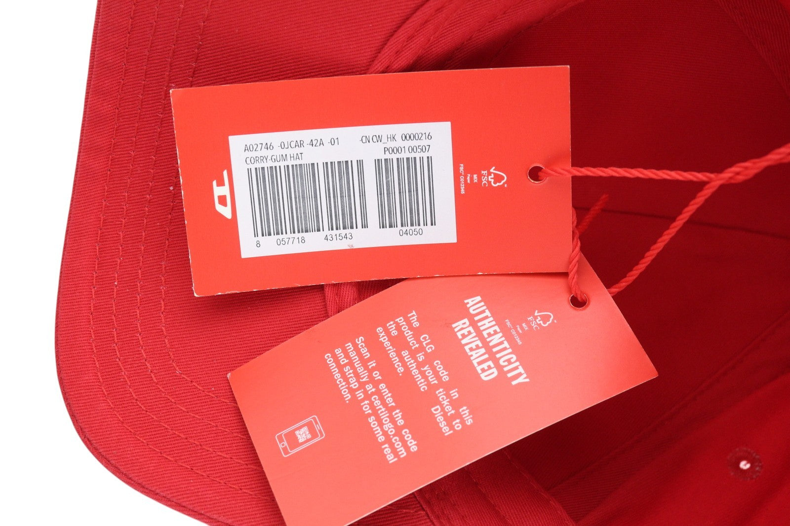 DIESEL Corry-Gum Men Cap OS Red Baseball Cotton All Seasons Logo Casual Unisex