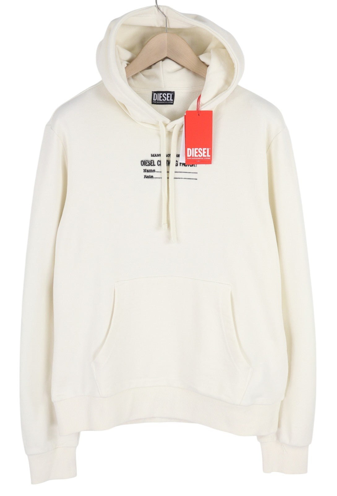 DIESEL S-Ginn-Hood-C7 Men Hoodie XL Off White Pullover Kangaroo Pocket RRP€150