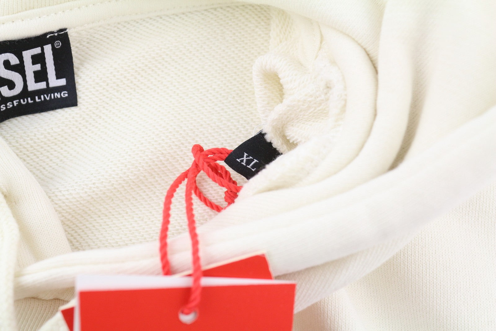 DIESEL S-Ginn-Hood-C7 Men Hoodie XL Off White Pullover Kangaroo Pocket RRP€150