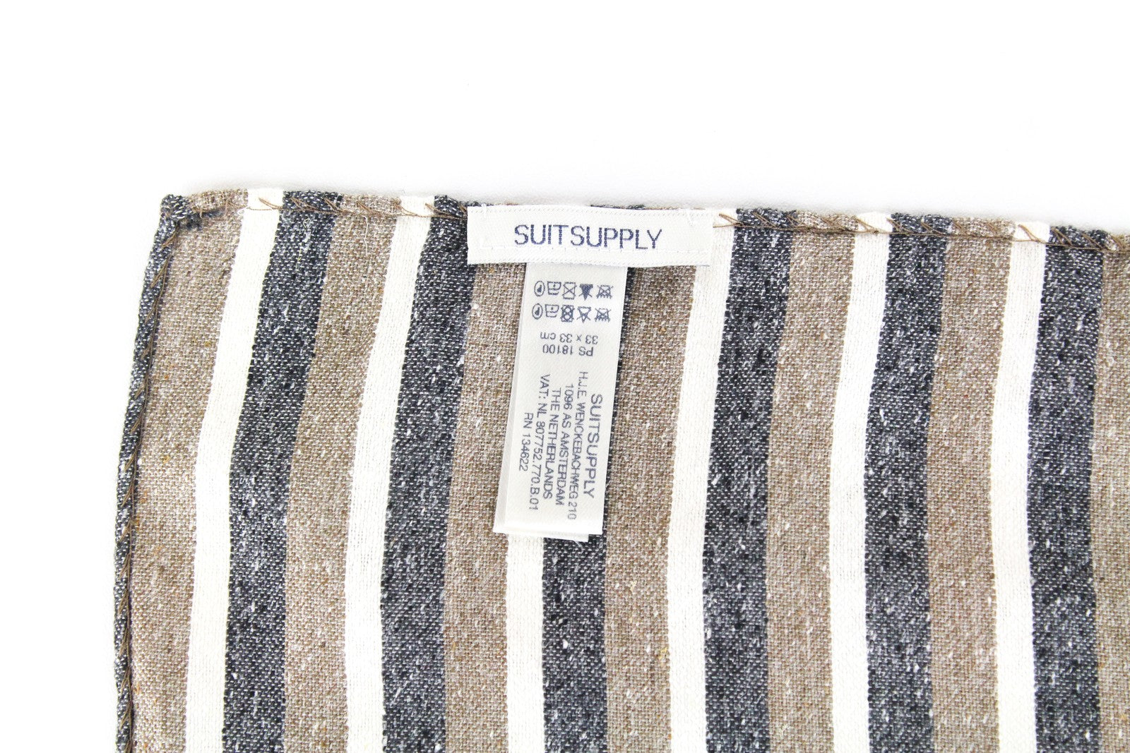 SUITSUPPLY Men's Brown Striped Handkerchief 33 x 33 cm Silk Cotton Blend