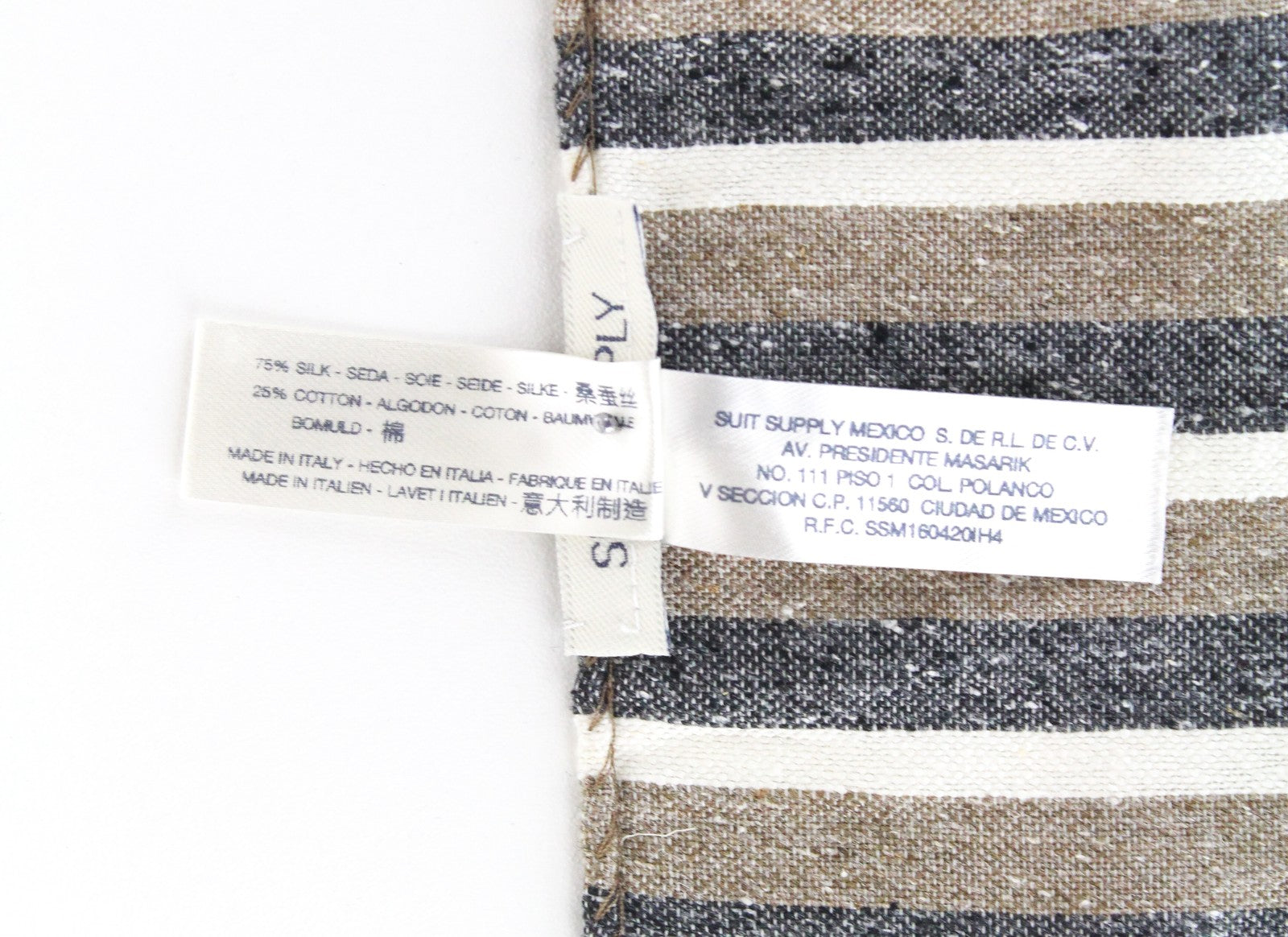 SUITSUPPLY Men's Brown Striped Handkerchief 33 x 33 cm Silk Cotton Blend