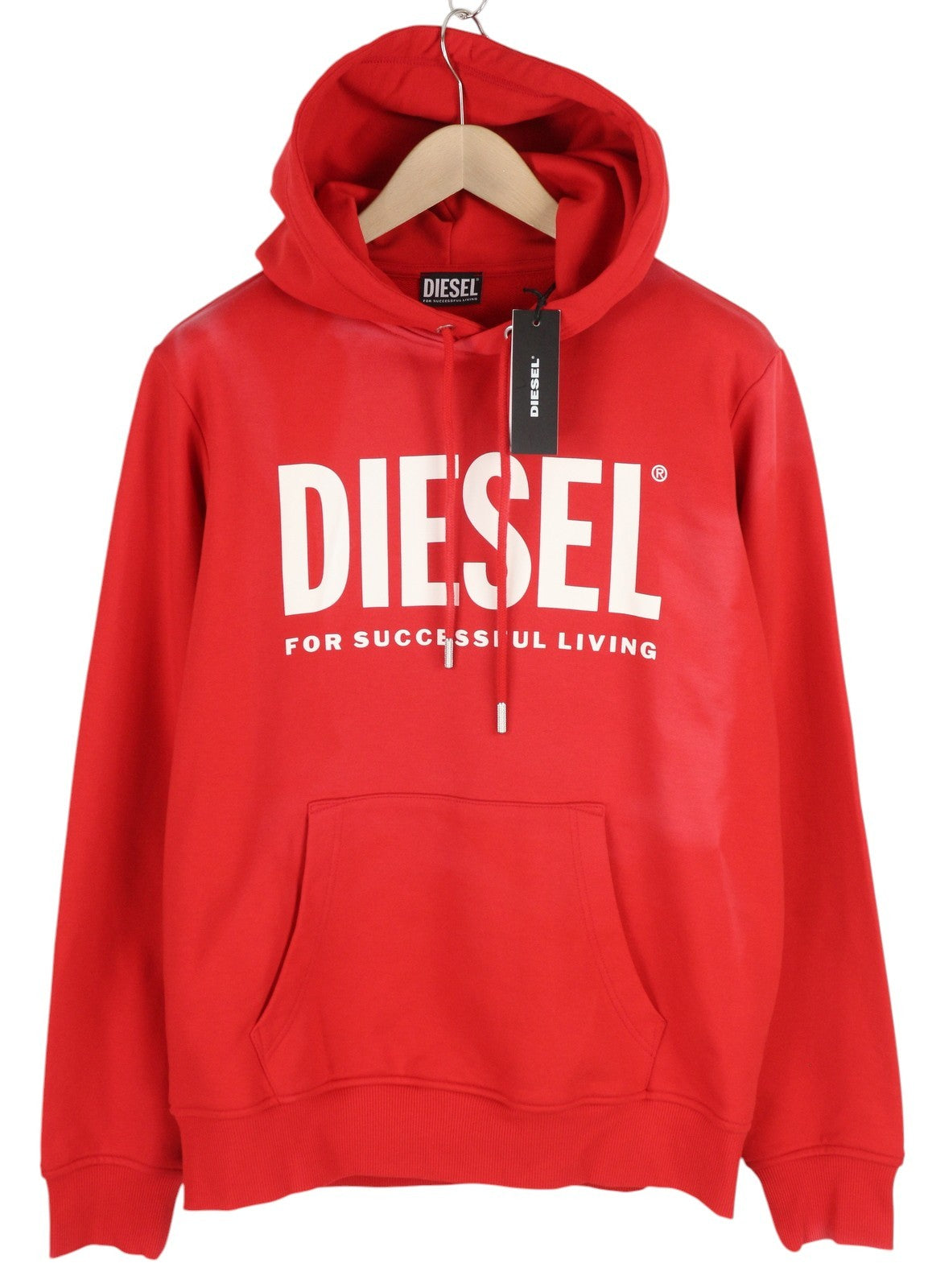 DIESEL S-Girk-Hood-Ecologo Men Hoodie L Red Washed Pullover Kangaroo RRP€150