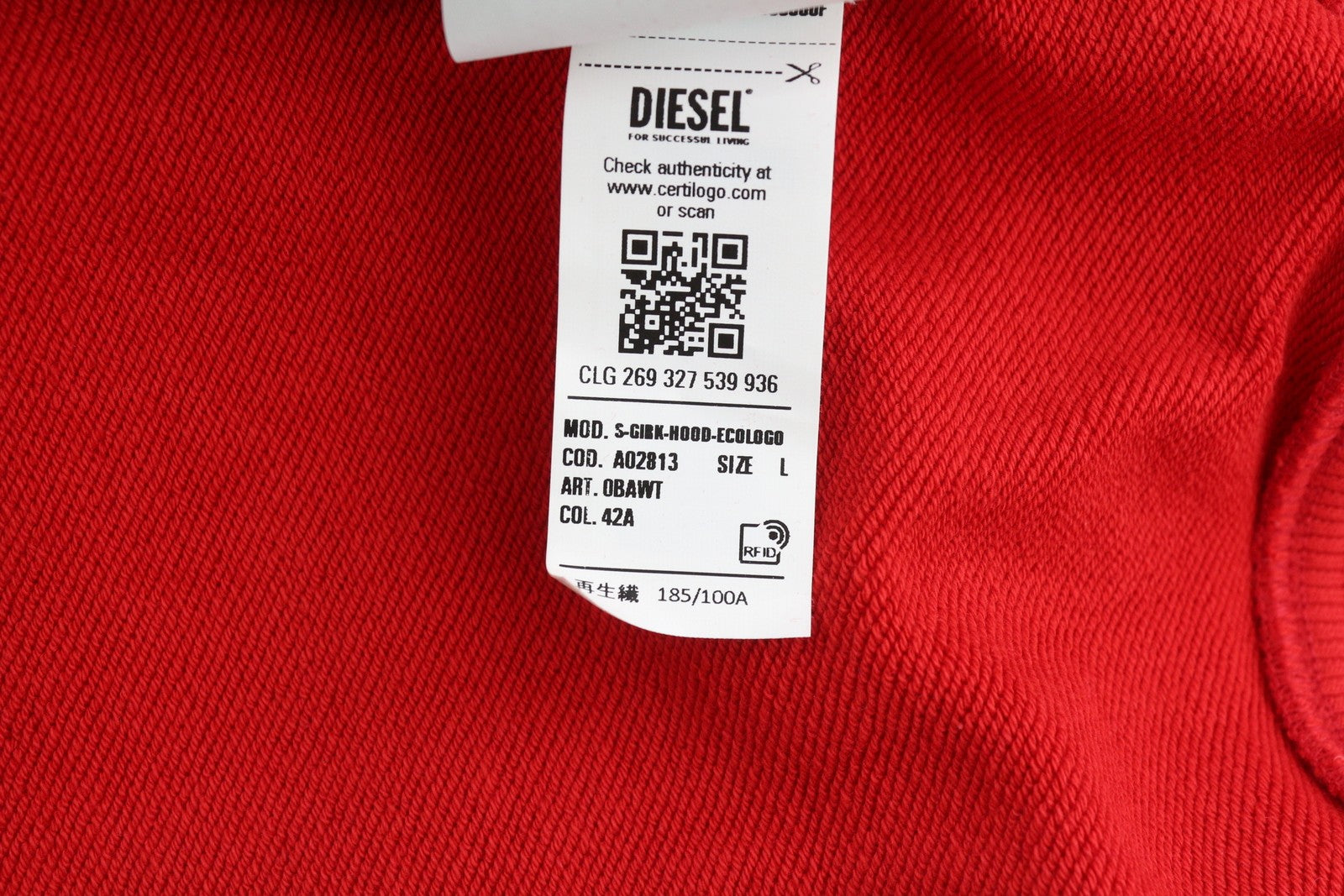 DIESEL S-Girk-Hood-Ecologo Men Hoodie L Red Washed Pullover Kangaroo RRP€150