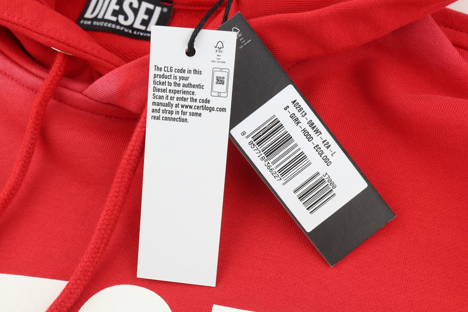 DIESEL S-Girk-Hood-Ecologo Men Hoodie L Red Washed Pullover Kangaroo RRP€150