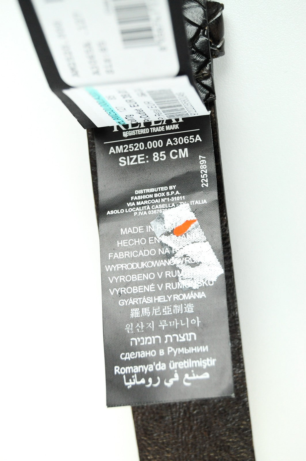 REPLAY Men Belt 85 cm Brown Leather Logo Patterned Squared-End Belt