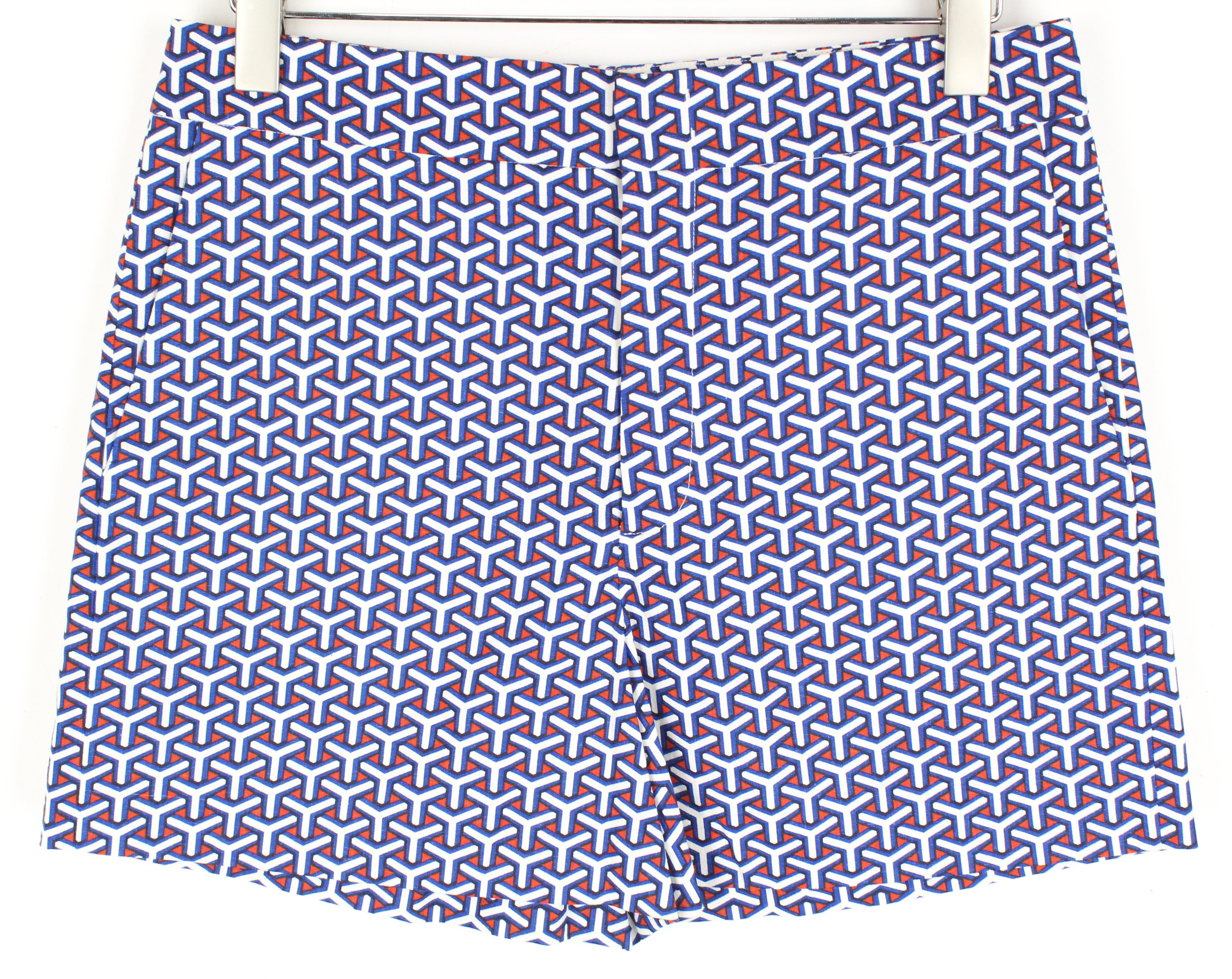 SUITSUPPLY Women's 40 Blue Red White Patterned Shorts with Slit Pockets