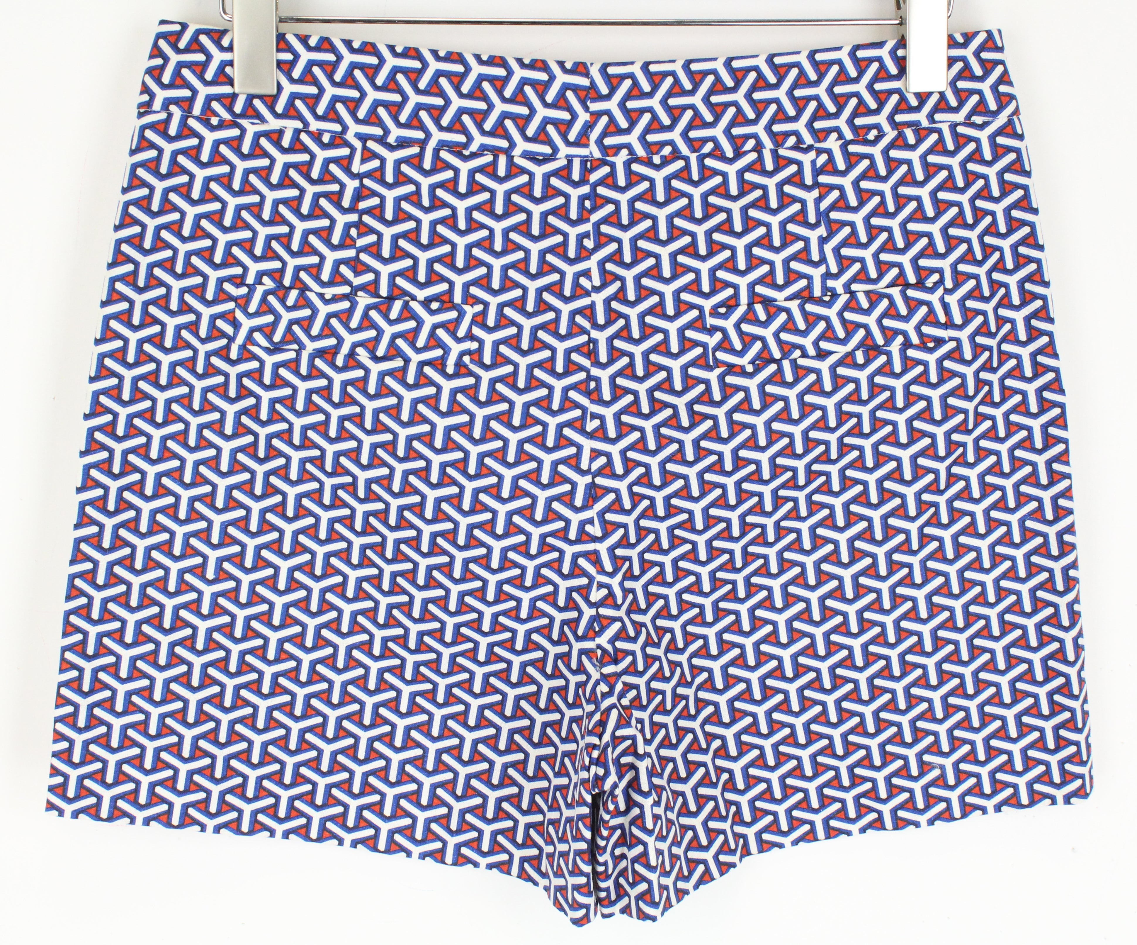 SUITSUPPLY Women's 40 Blue Red White Patterned Shorts with Slit Pockets