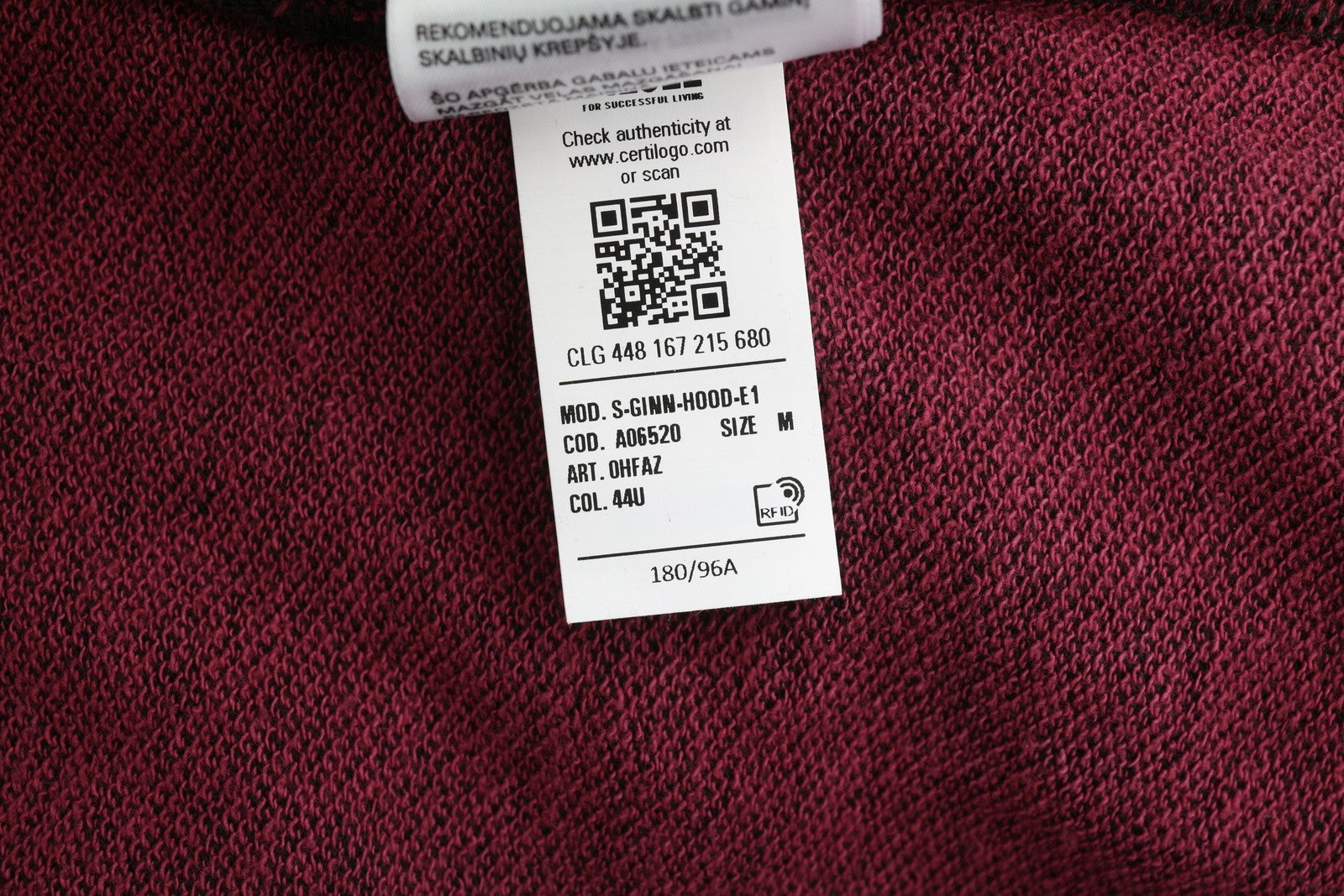 DIESEL S-Ginn-Hood-E1 Men Hoodie M Washed Burgundy Distress Hooded RRP€195