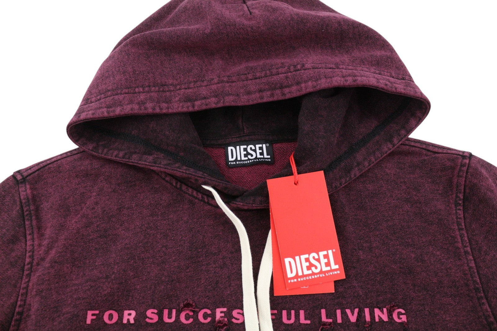 DIESEL S-Ginn-Hood-E1 Men Hoodie M Washed Burgundy Distress Hooded RRP€195