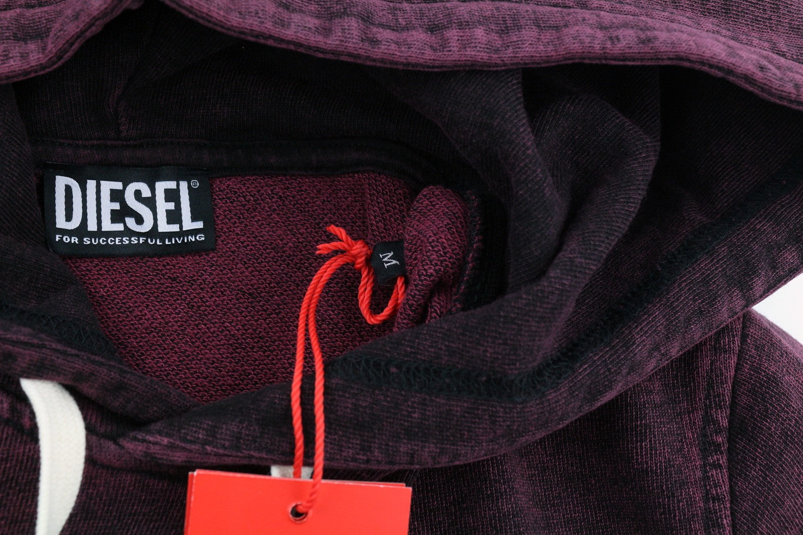 DIESEL S-Ginn-Hood-E1 Men Hoodie M Washed Burgundy Distress Hooded RRP€195