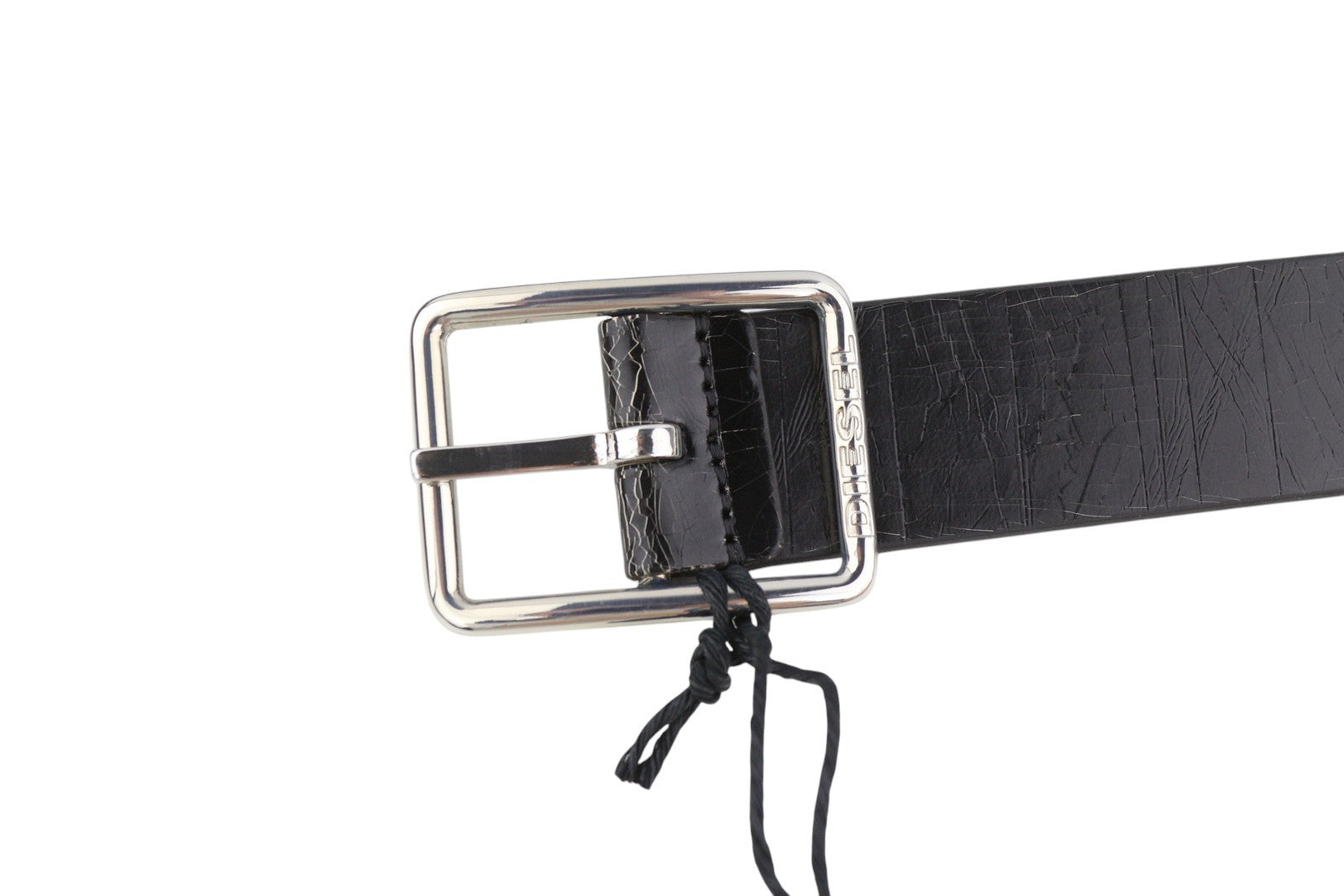 DIESEL B-Photo Men's Belt 95 CM Black Leather Silver Tone Buckle Reversible Logo