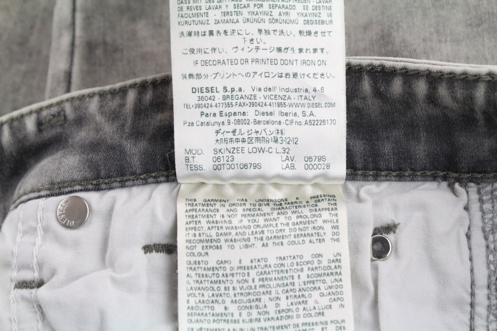 DIESEL Skinzee Low-C 0679S Womens Jeans W28/L32 Slim Skinny Grey Stretch RRP€200