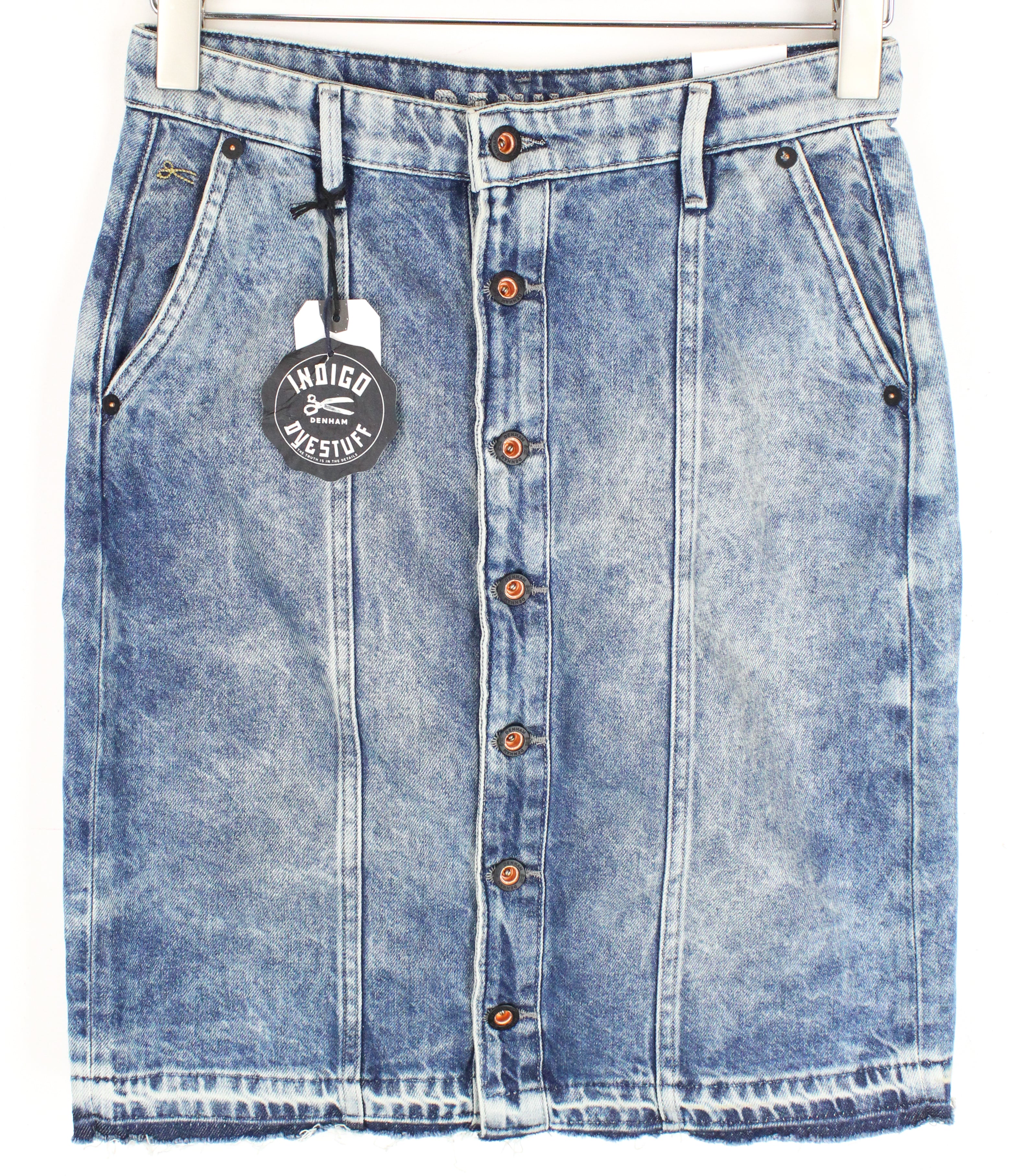 DENHAM Bo Women's W25 Blue Cotton Washed Mini Skirt Buttoned Denim Style