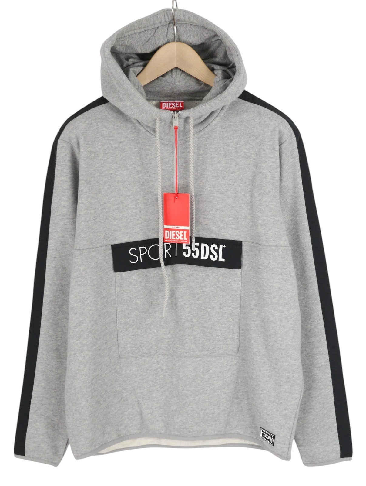 DIESEL Amst-Coarll-Wt24 Men Hoodie L Sport 55DSL Half Zip Melange Grey RRP€175