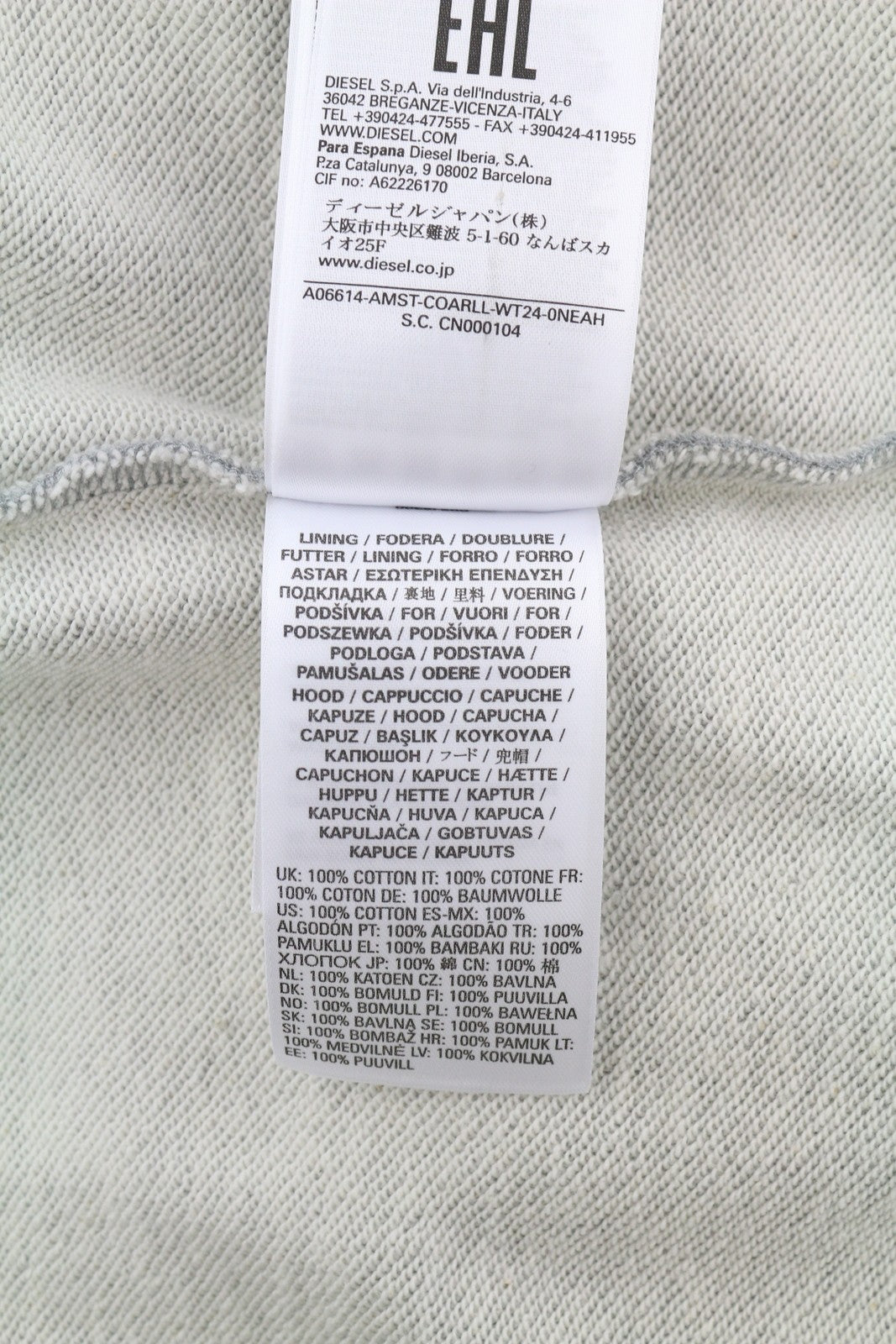 DIESEL Amst-Coarll-Wt24 Men Hoodie L Sport 55DSL Half Zip Melange Grey RRP€175