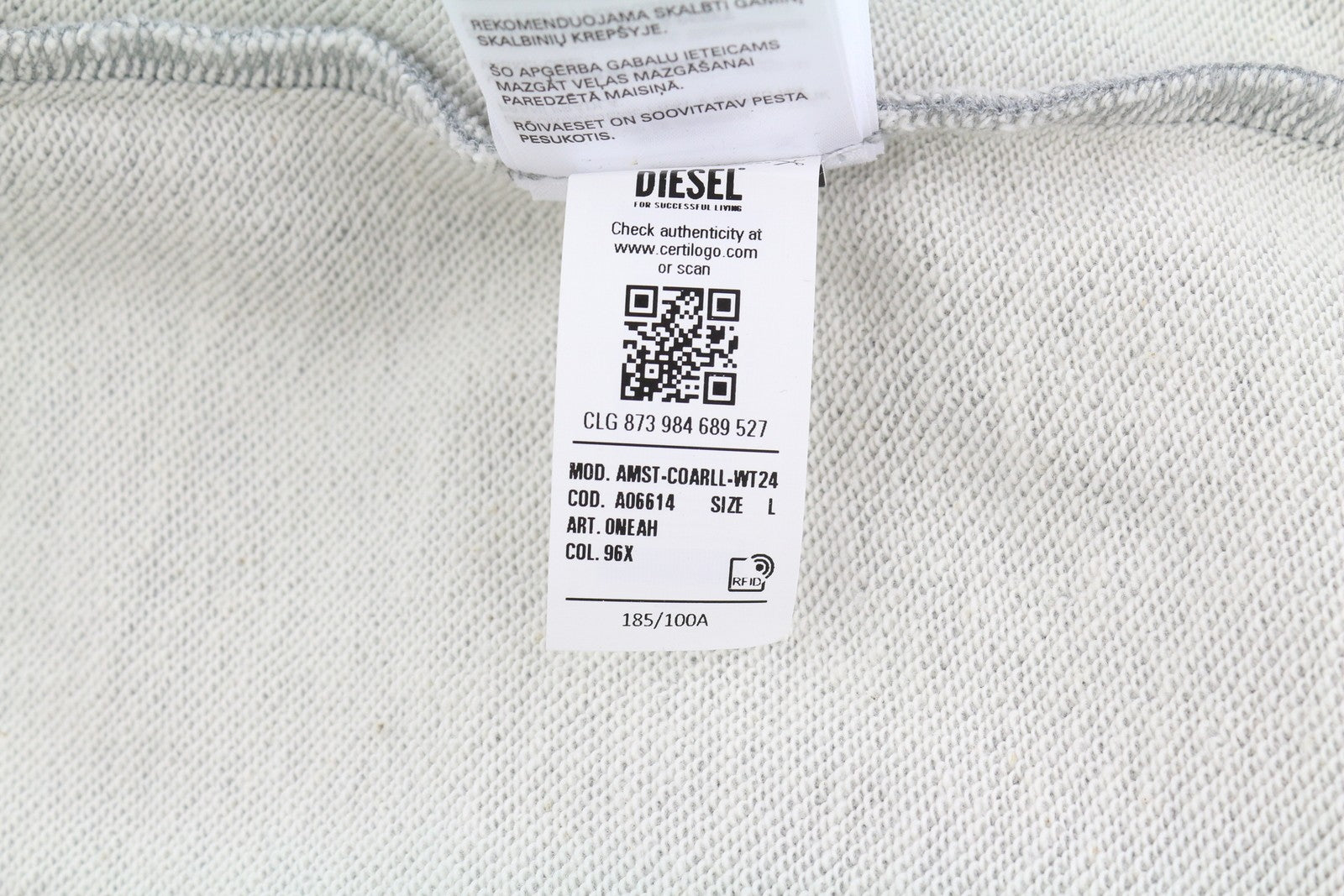 DIESEL Amst-Coarll-Wt24 Men Hoodie L Sport 55DSL Half Zip Melange Grey RRP€175