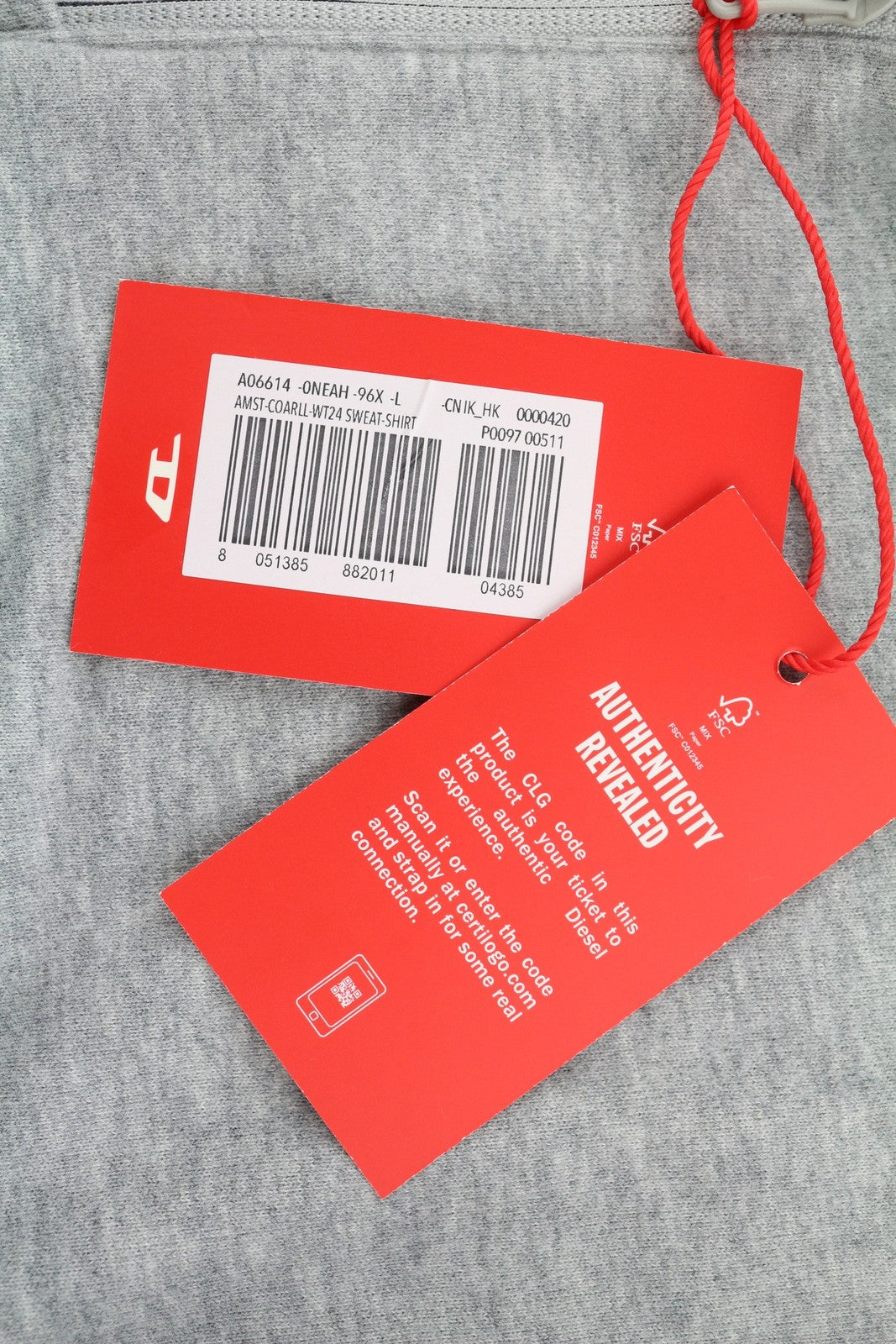 DIESEL Amst-Coarll-Wt24 Men Hoodie L Sport 55DSL Half Zip Melange Grey RRP€175