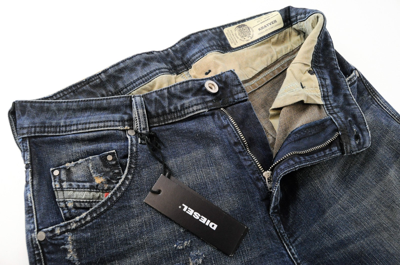 DIESEL Krayver R48XU Men Jeans W28/L32 Ripped Slim Carrot Fit Stretch Denim