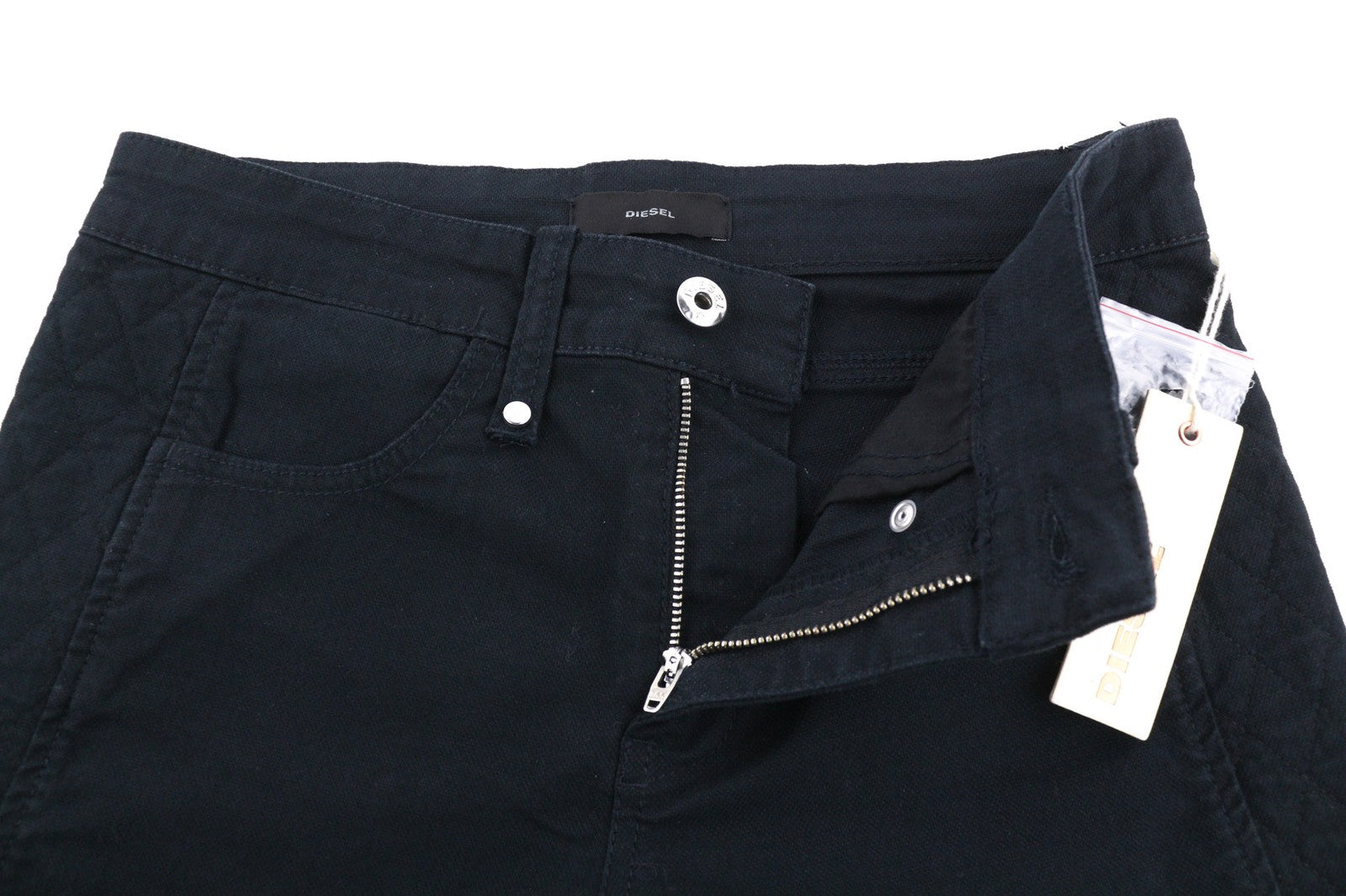 DIESEL P-Amal 00SJLC 0GAJK Womens Trousers W27 Skinny Black Stretch Zip Detailed