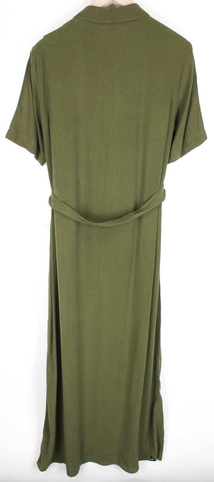 DENHAM Roxanne Women's L Green Belted Long Dress Button-Up Collared Short Sleeve