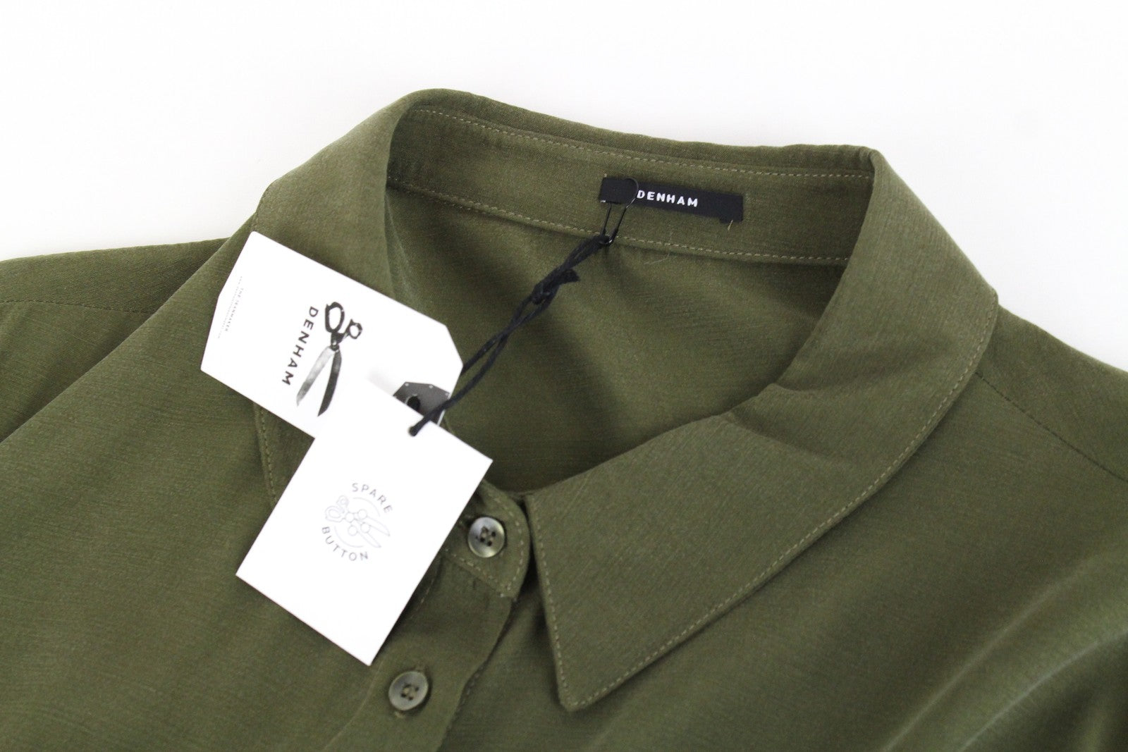 DENHAM Roxanne Women's L Green Belted Long Dress Button-Up Collared Short Sleeve