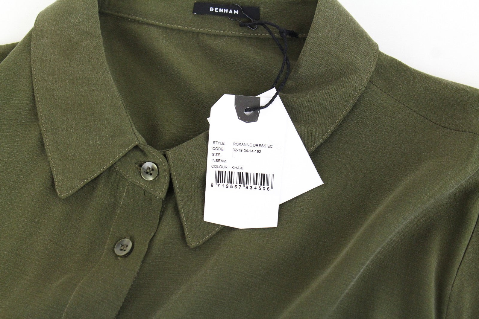 DENHAM Roxanne Women's L Green Belted Long Dress Button-Up Collared Short Sleeve