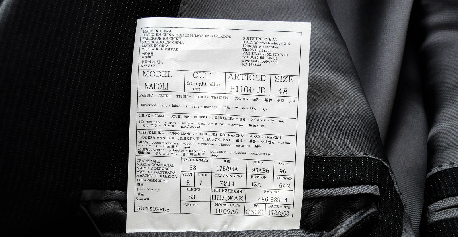 SUITSUPPLY Napoli Men Blazer UK38R Wool Super 110's Striped Grey Suit Jacket