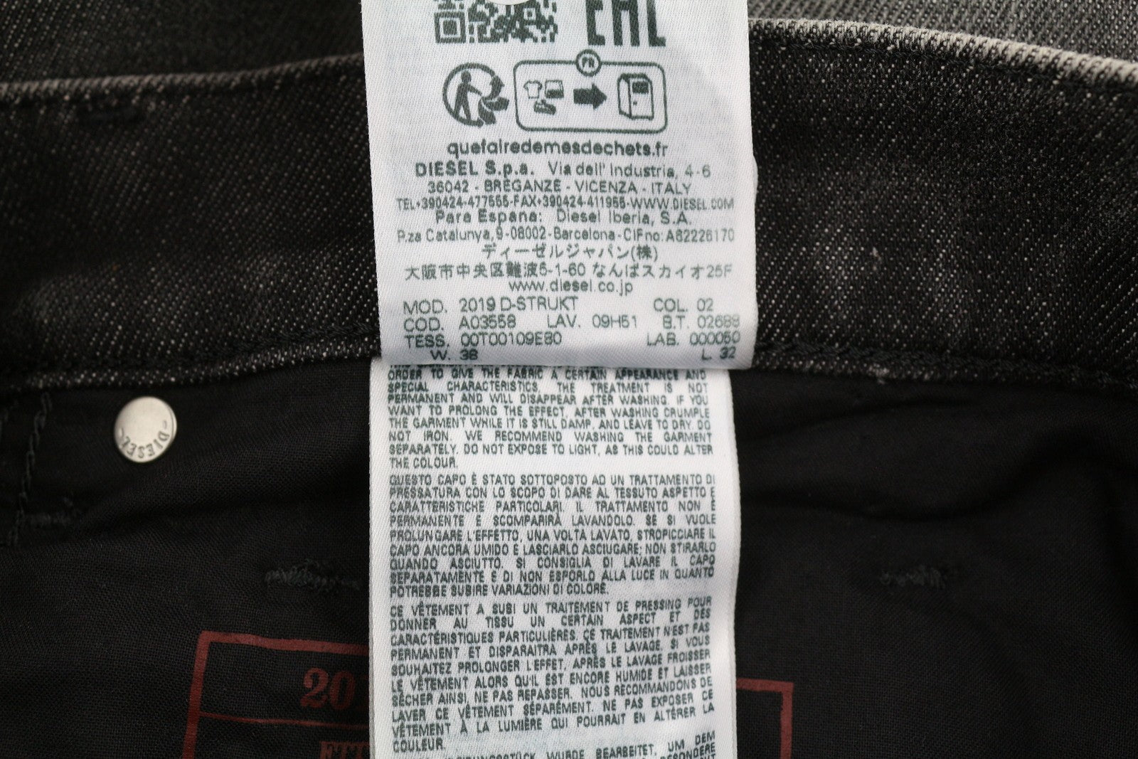 DIESEL 2019 D-Strukt 09H51 Men Jeans W38/L32 Slim Distress Black RRP€250