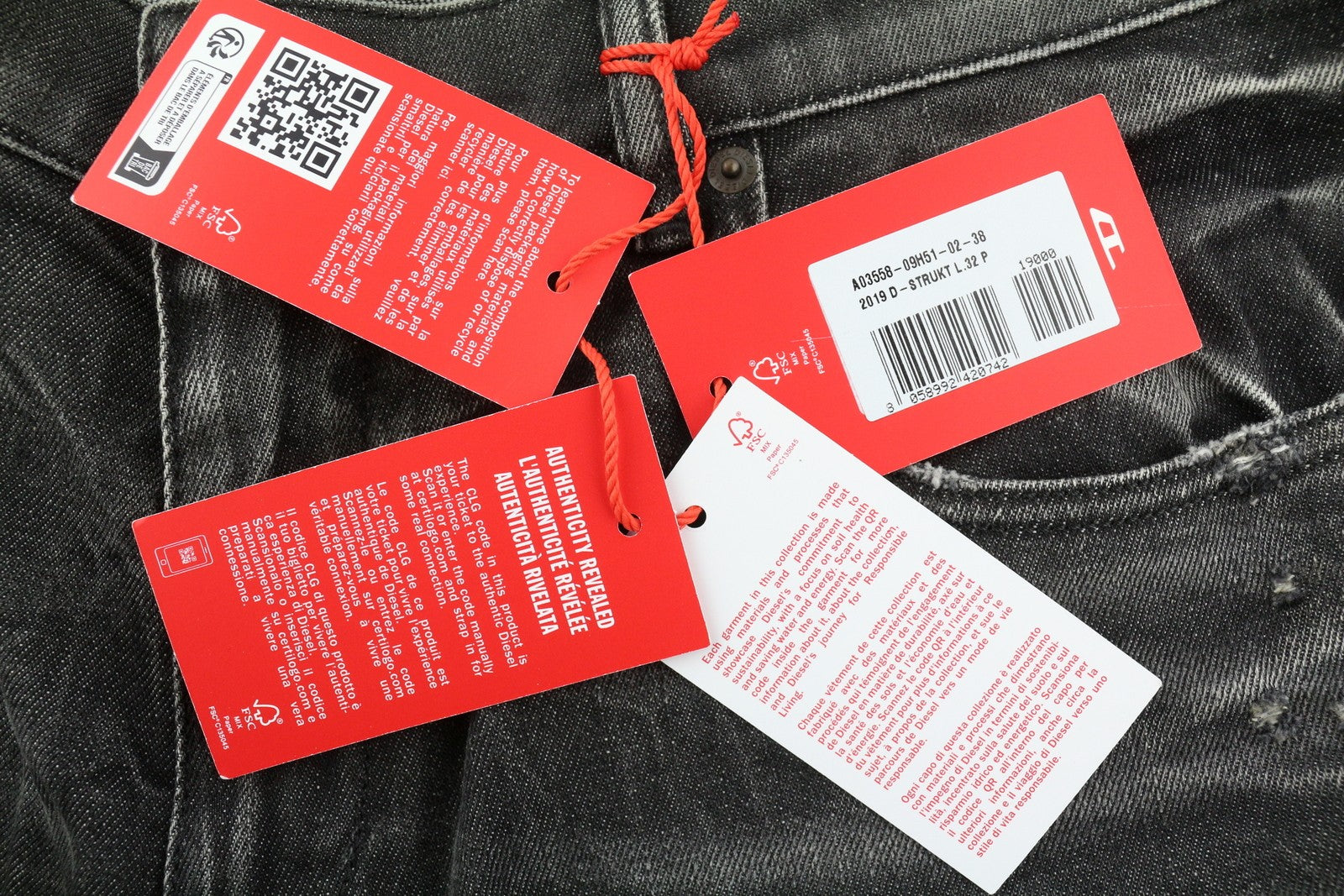 DIESEL 2019 D-Strukt 09H51 Men Jeans W38/L32 Slim Distress Black RRP€250