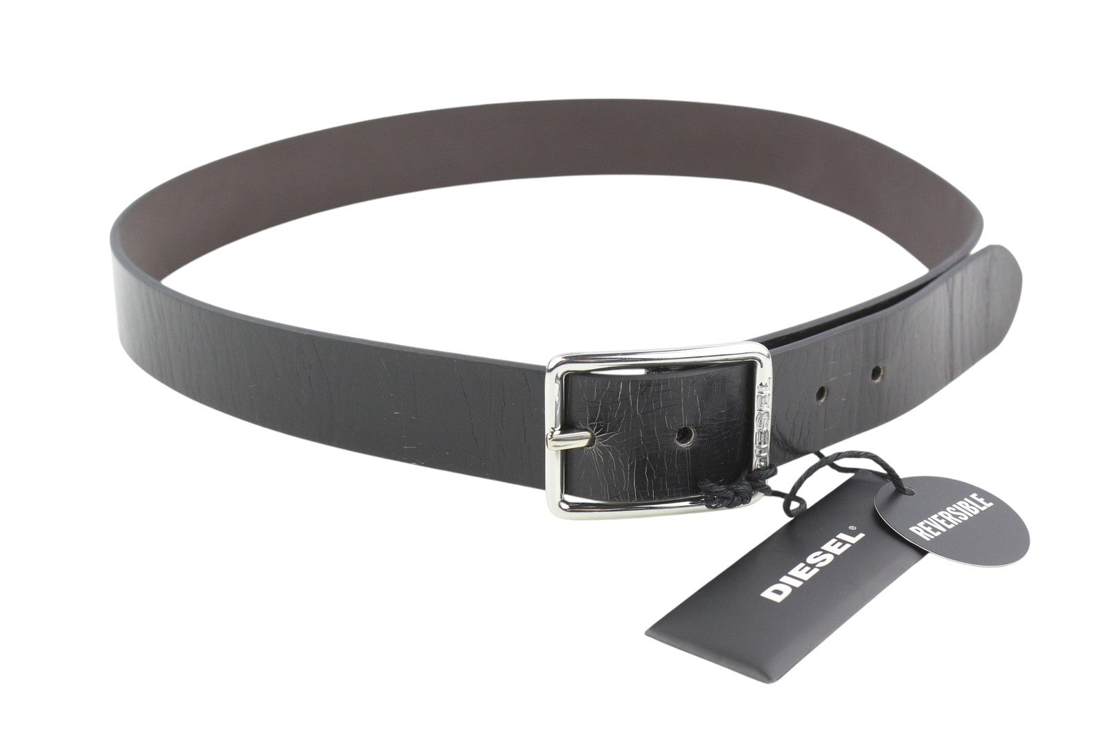 DIESEL B-Photo Men Belt 95 CM Black Leather Reversible Buckle Closure Casual