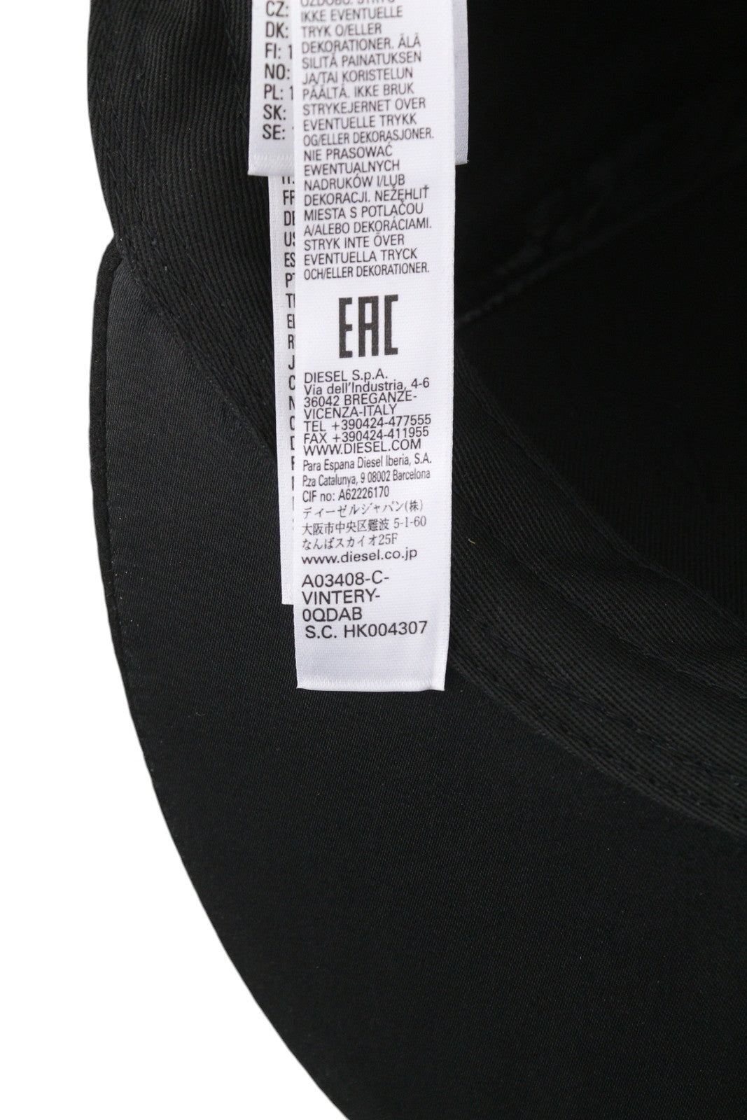 DIESEL C-Vintery Men's Cap OS Black Snapback Wool Blend Embroidered Dark Unisex