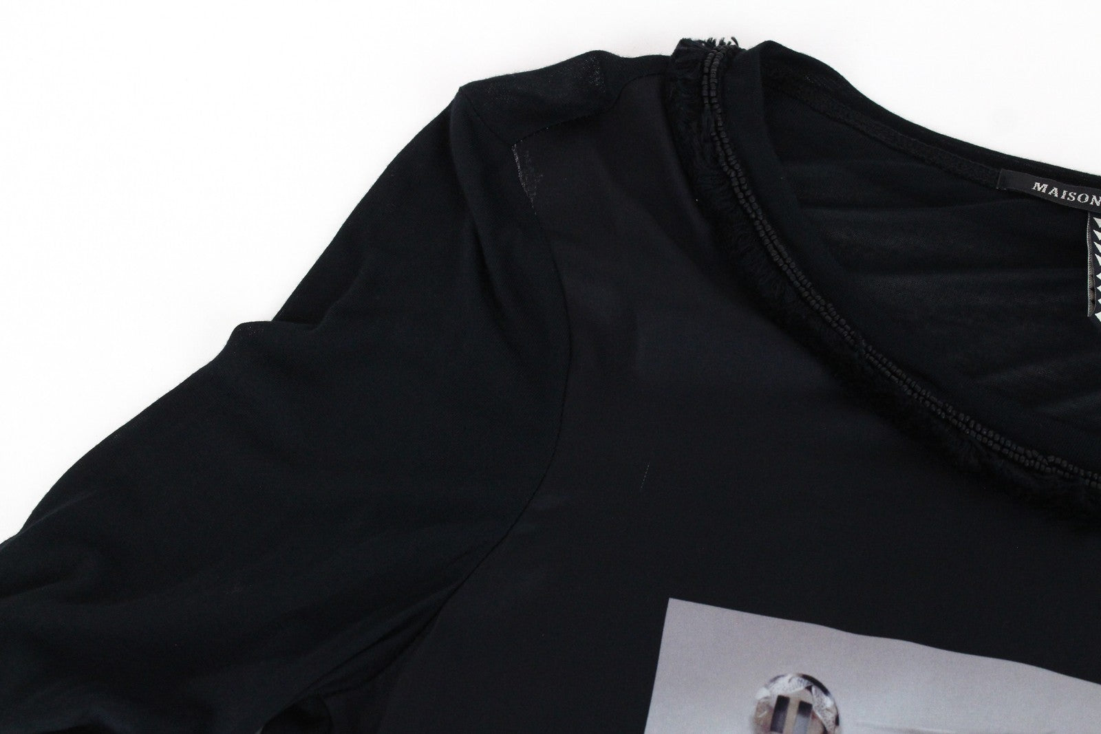 MAISON SCOTCH Women's S Black Abstract Print Light Casual Top Round Neckline