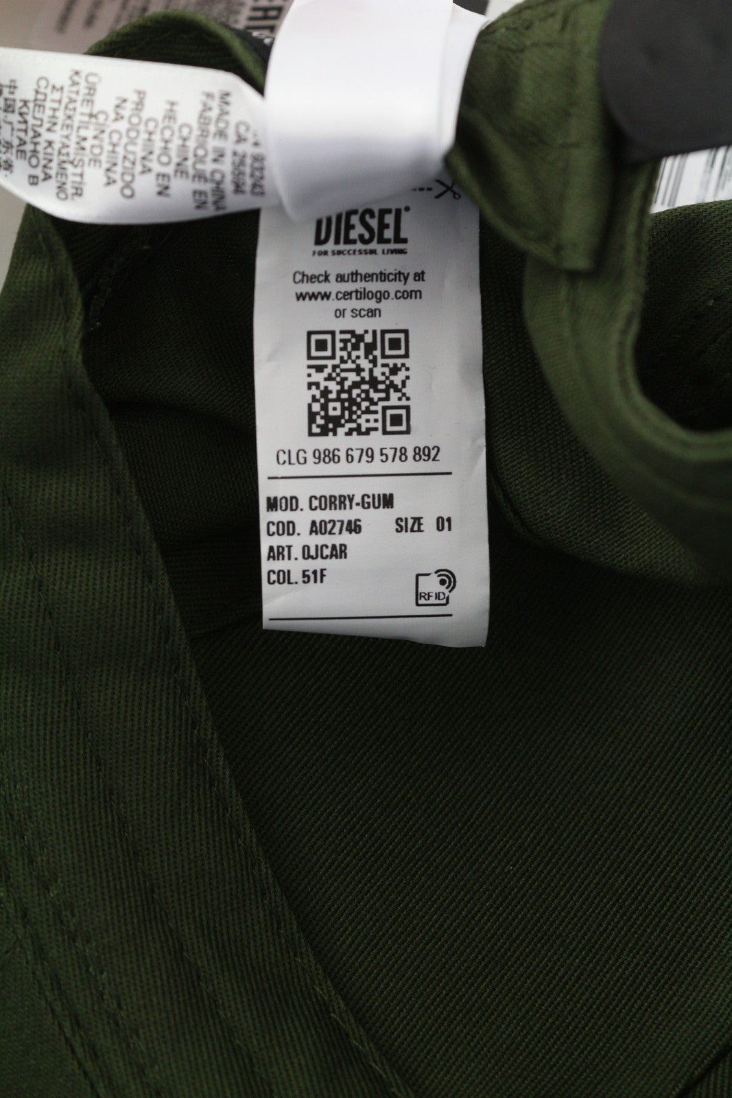 DIESEL Corry-Gum Men Cap 1 Baseball Green Cotton Front Logo All Seasons RRP70