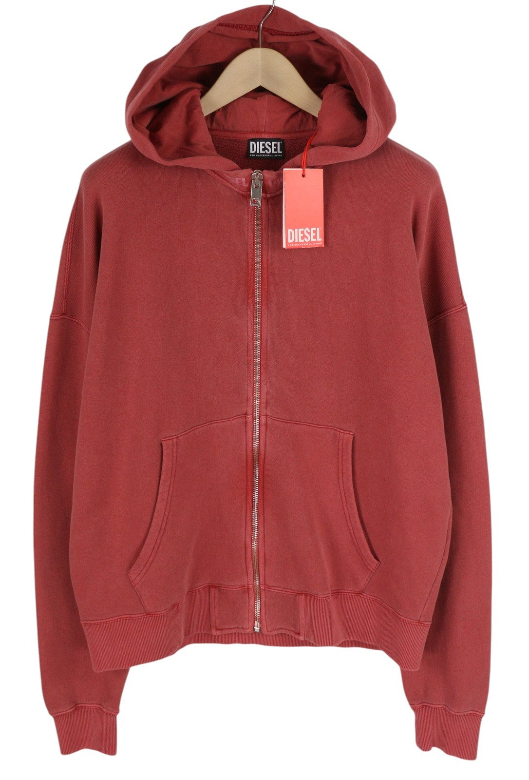 DIESEL S-Nekki-Jac Men Hoodie L Washed Red Full Zip Oversized Hooded RRP€250