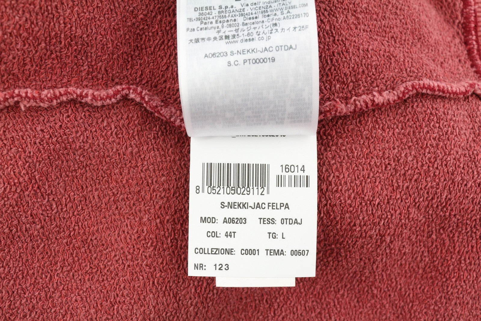 DIESEL S-Nekki-Jac Men Hoodie L Washed Red Full Zip Oversized Hooded RRP€250