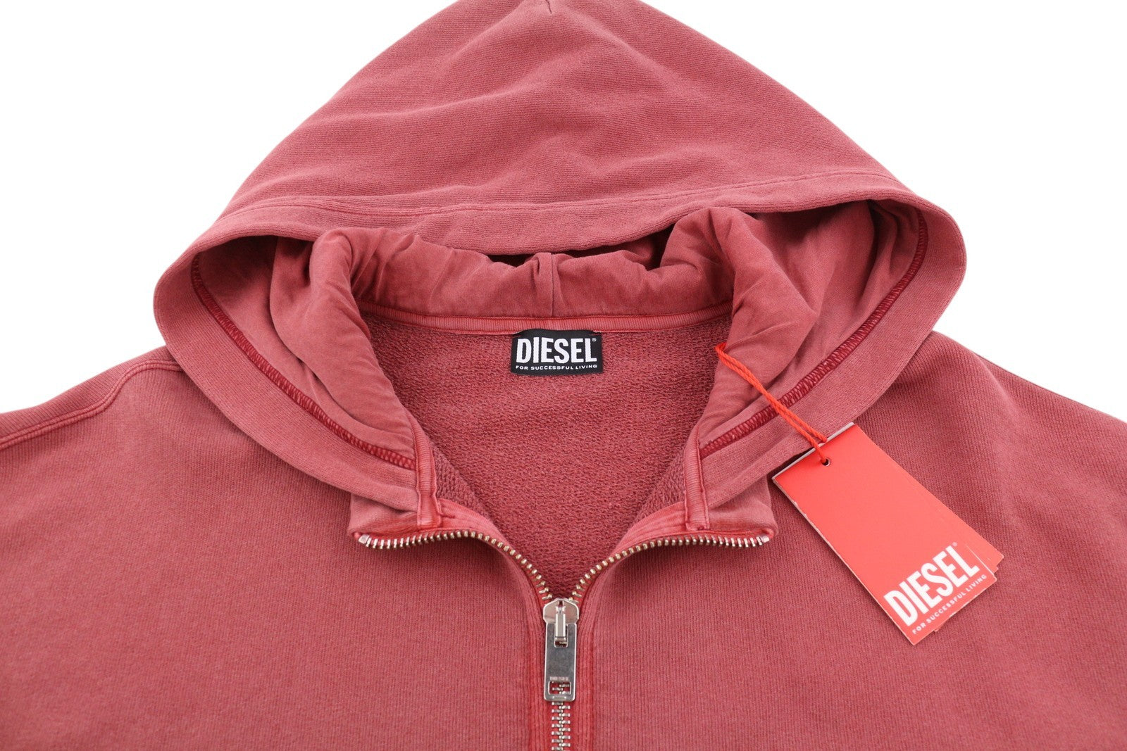 DIESEL S-Nekki-Jac Men Hoodie L Washed Red Full Zip Oversized Hooded RRP€250