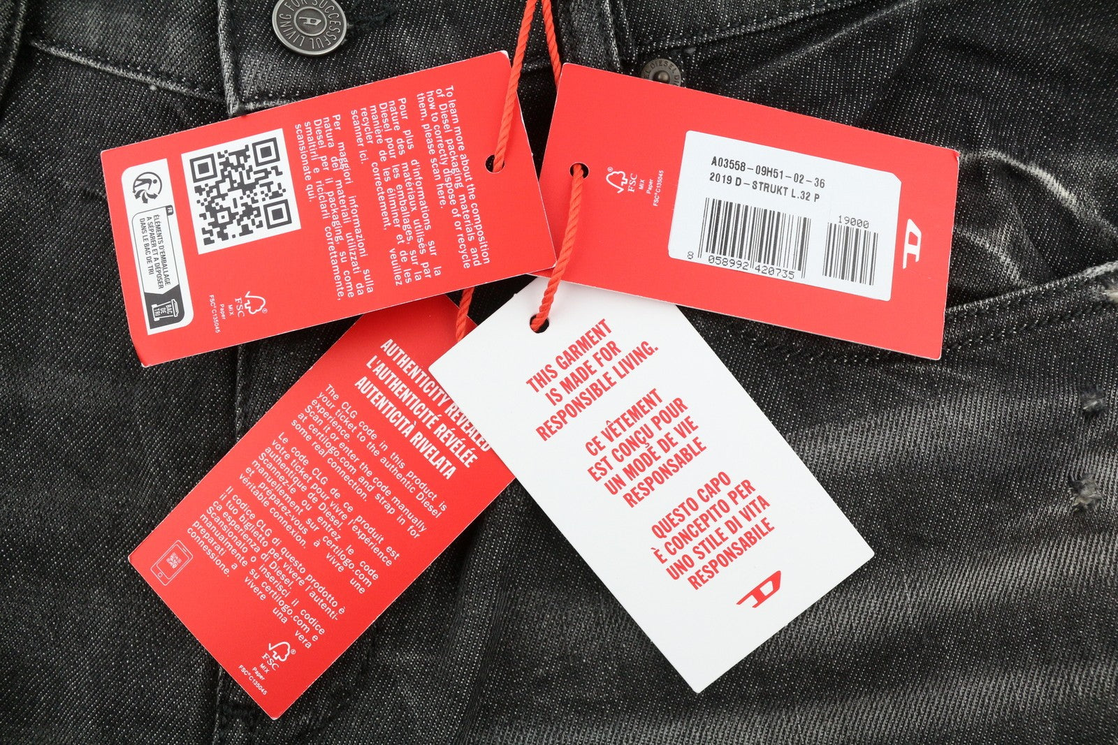 DIESEL 2019 D-Strukt 09H51 Men Jeans W36/L32 Slim  Distress Washed RRP€250