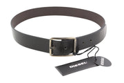 DIESEL B-Photo Men Belt 95 CM Reversible Leather Silver Tone Buckle Closure Dark