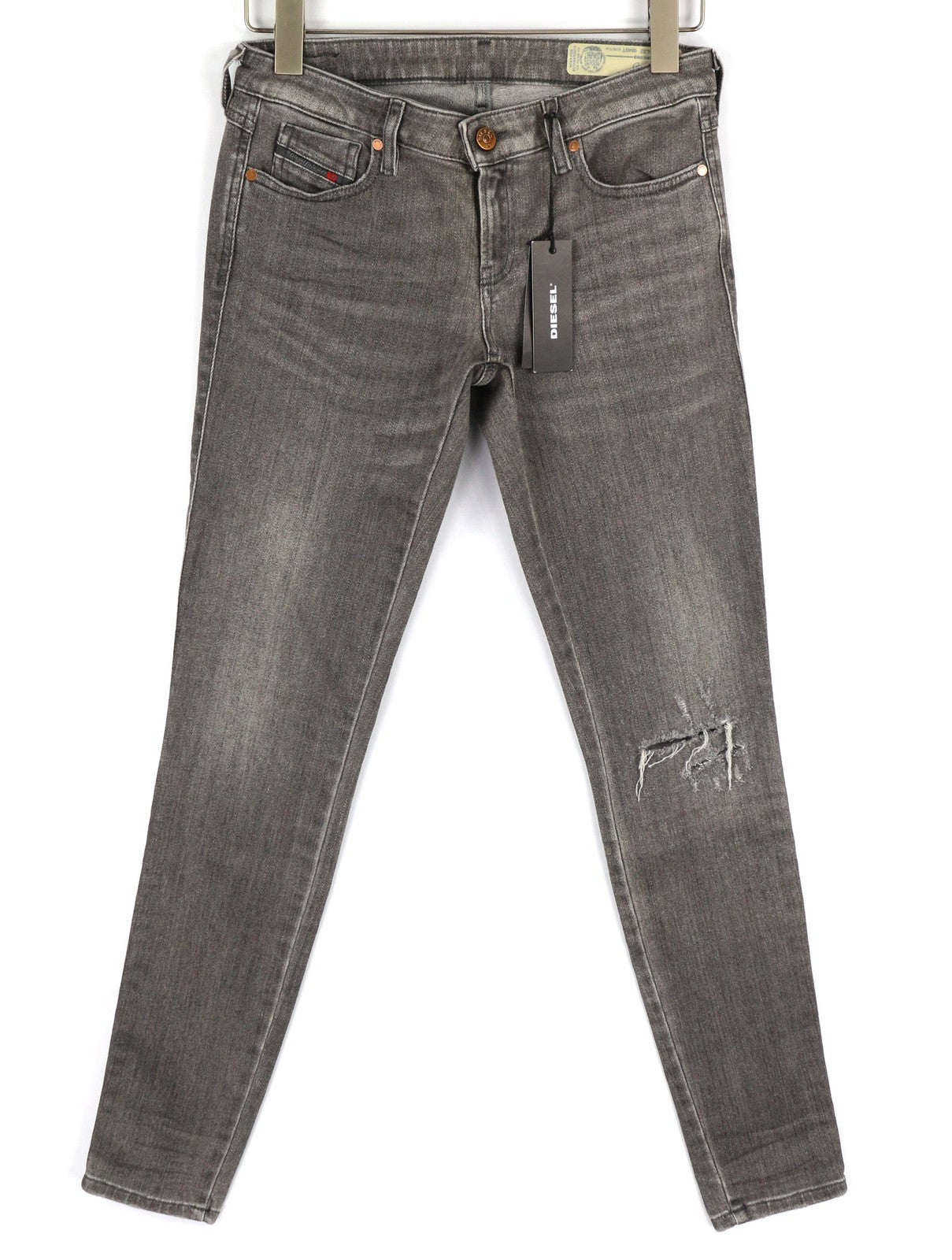 DIESEL Gracey 084GT Womens Jeans W27/L32 Super Slim Skinny Grey Stretchy Ripped