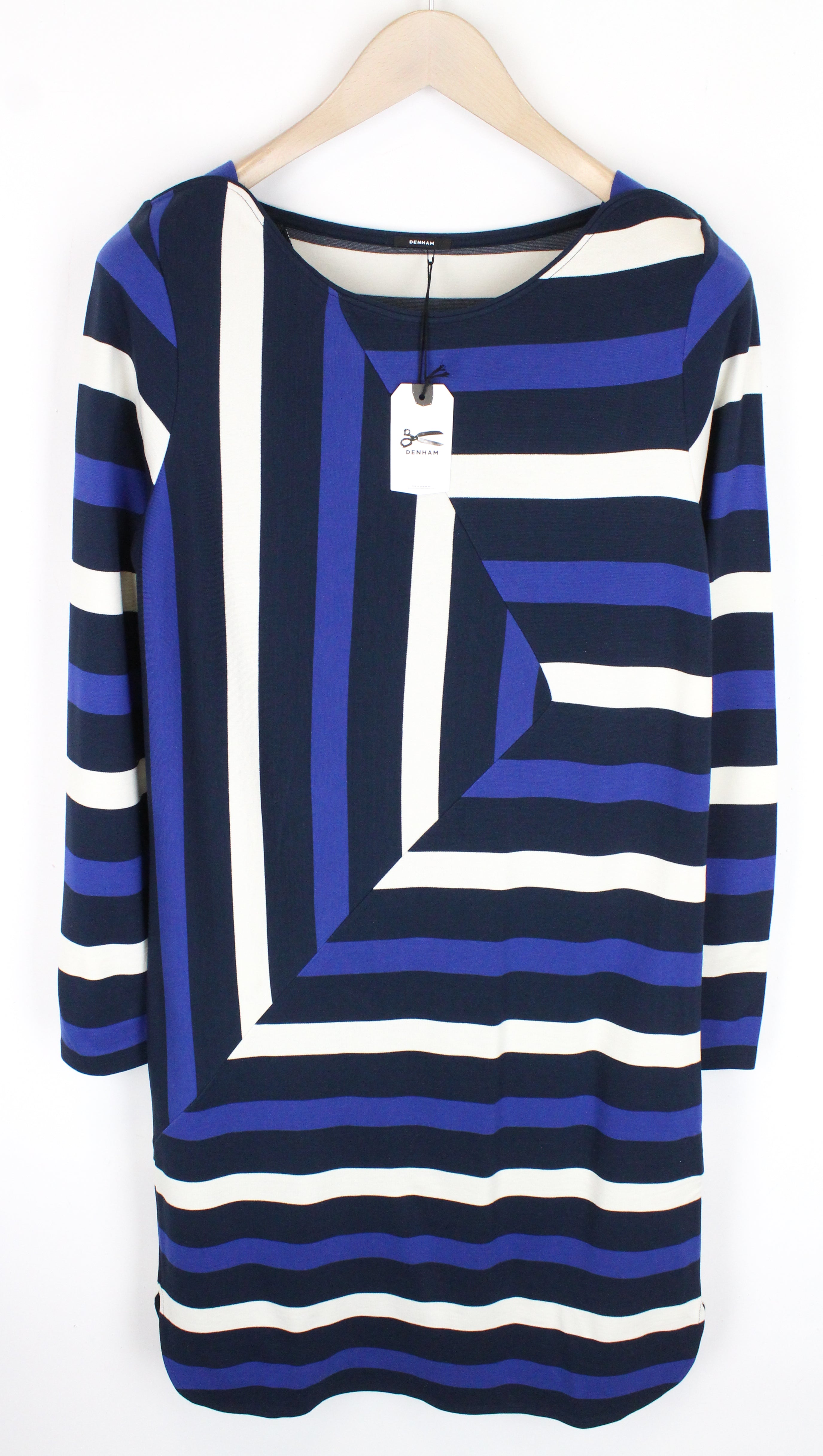 DENHAM Steal Women's M Blue Patterned Over Knee Pullover Stretch Dress