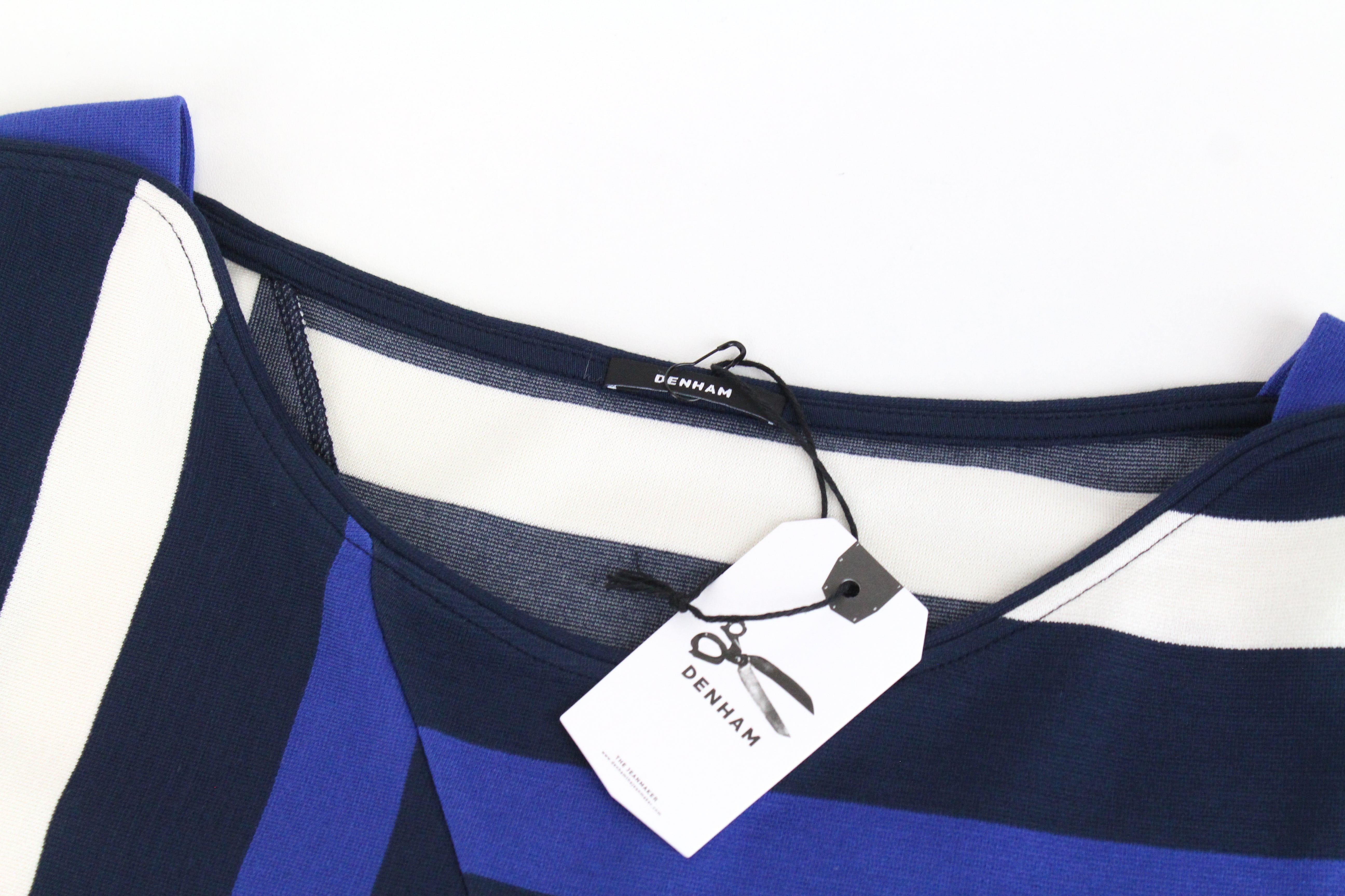 DENHAM Steal Women's M Blue Patterned Over Knee Pullover Stretch Dress