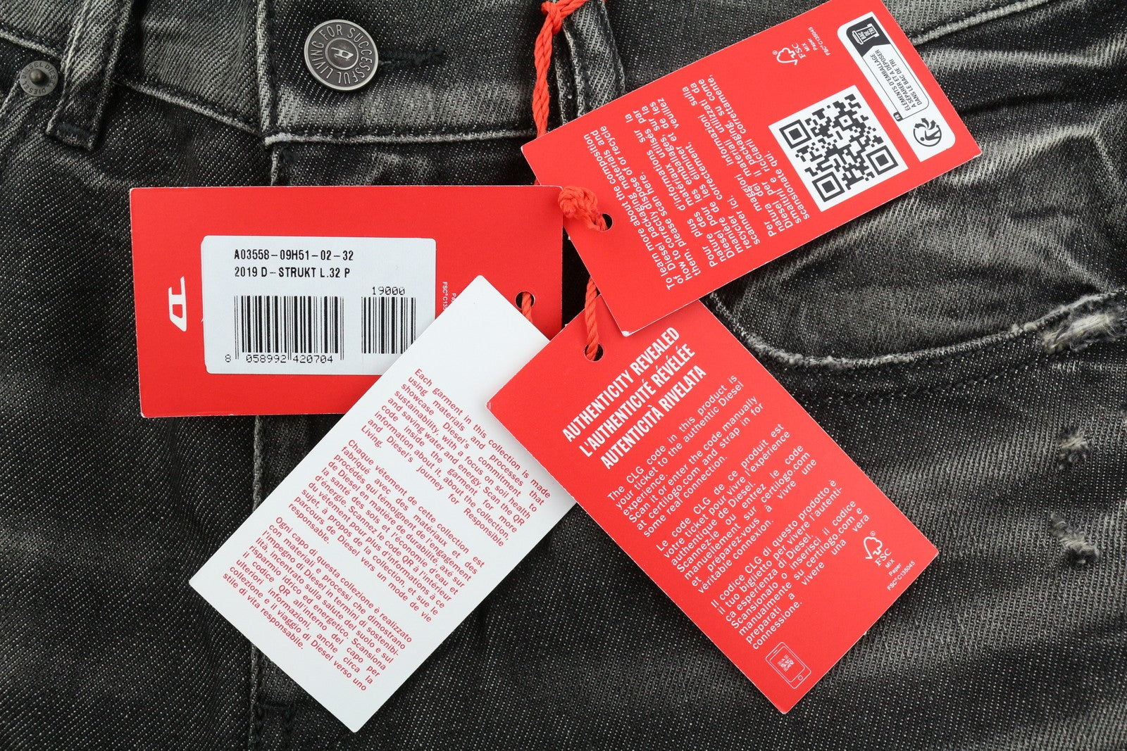 DIESEL 2019 D-Strukt 09H51 Men Jeans W32/L32 Slim  Distress Washed RRP€250