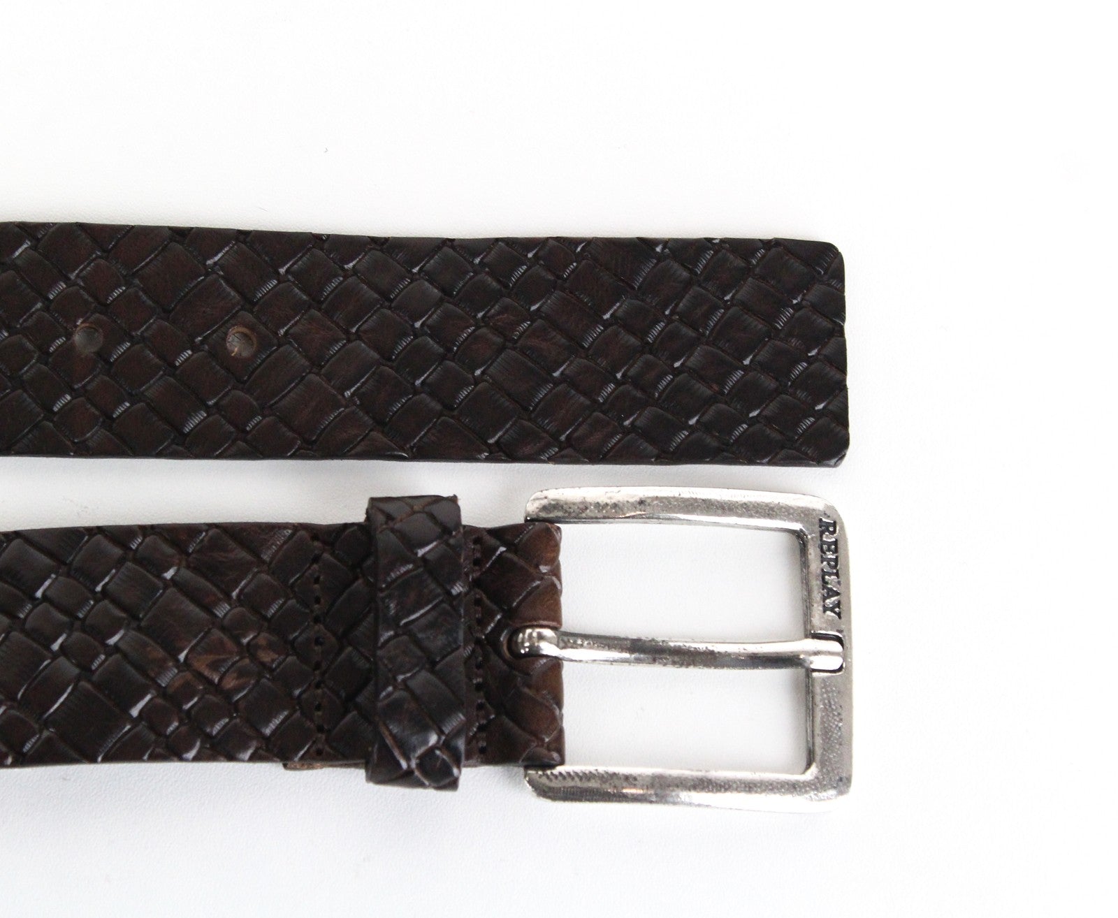 REPLAY Men's 85 CM Brown Pure Leather Belt Aged Look Metal Buckle Casual