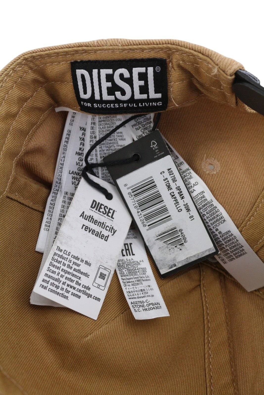 DIESEL C-Stone Men Cap 1 Baseball D-Rill Usion Embroidered Brown Cotton RRP€70