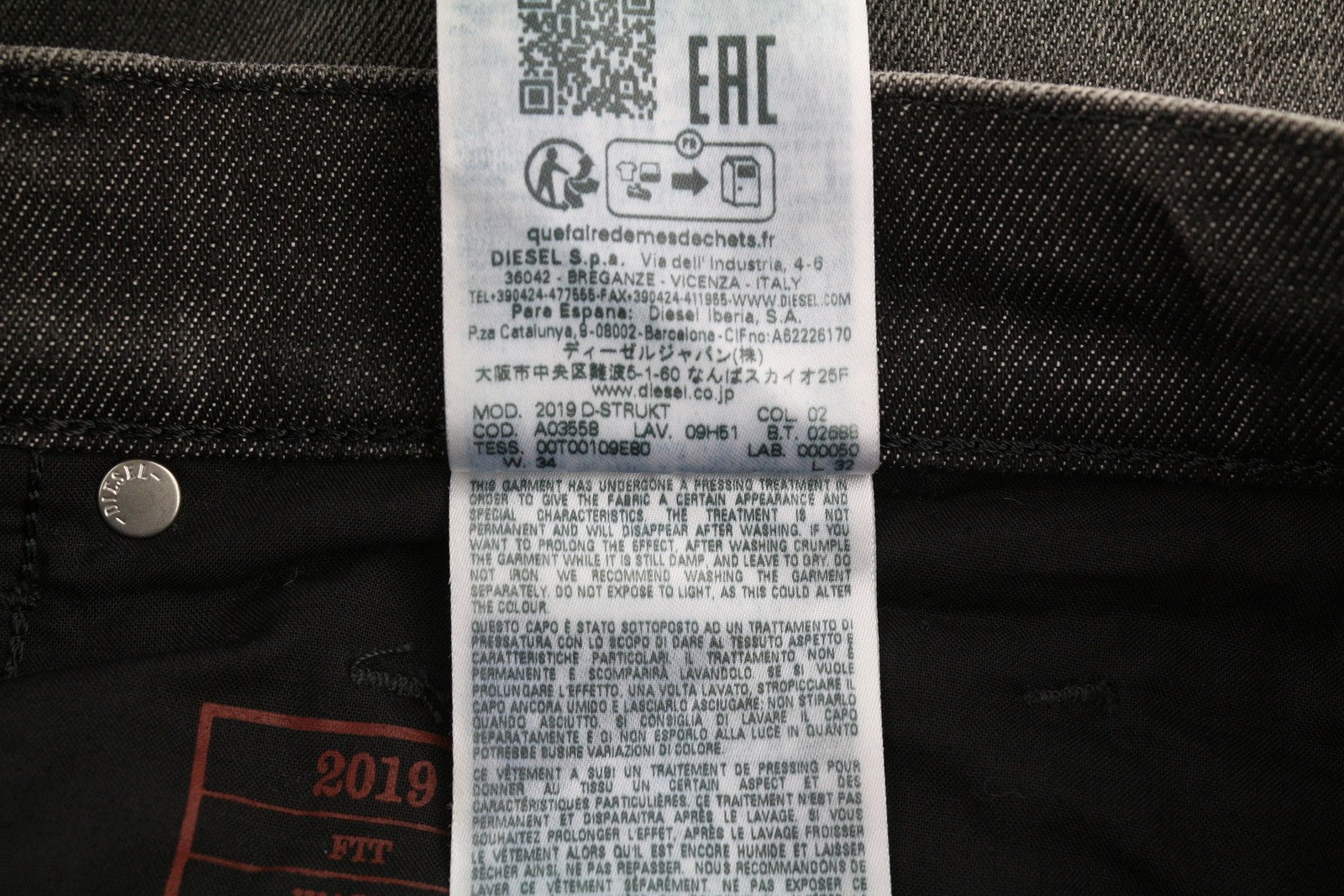 DIESEL 2019 D-Strukt 09H51 Men Jeans W34/L32 Slim Distress RRP€250 Black